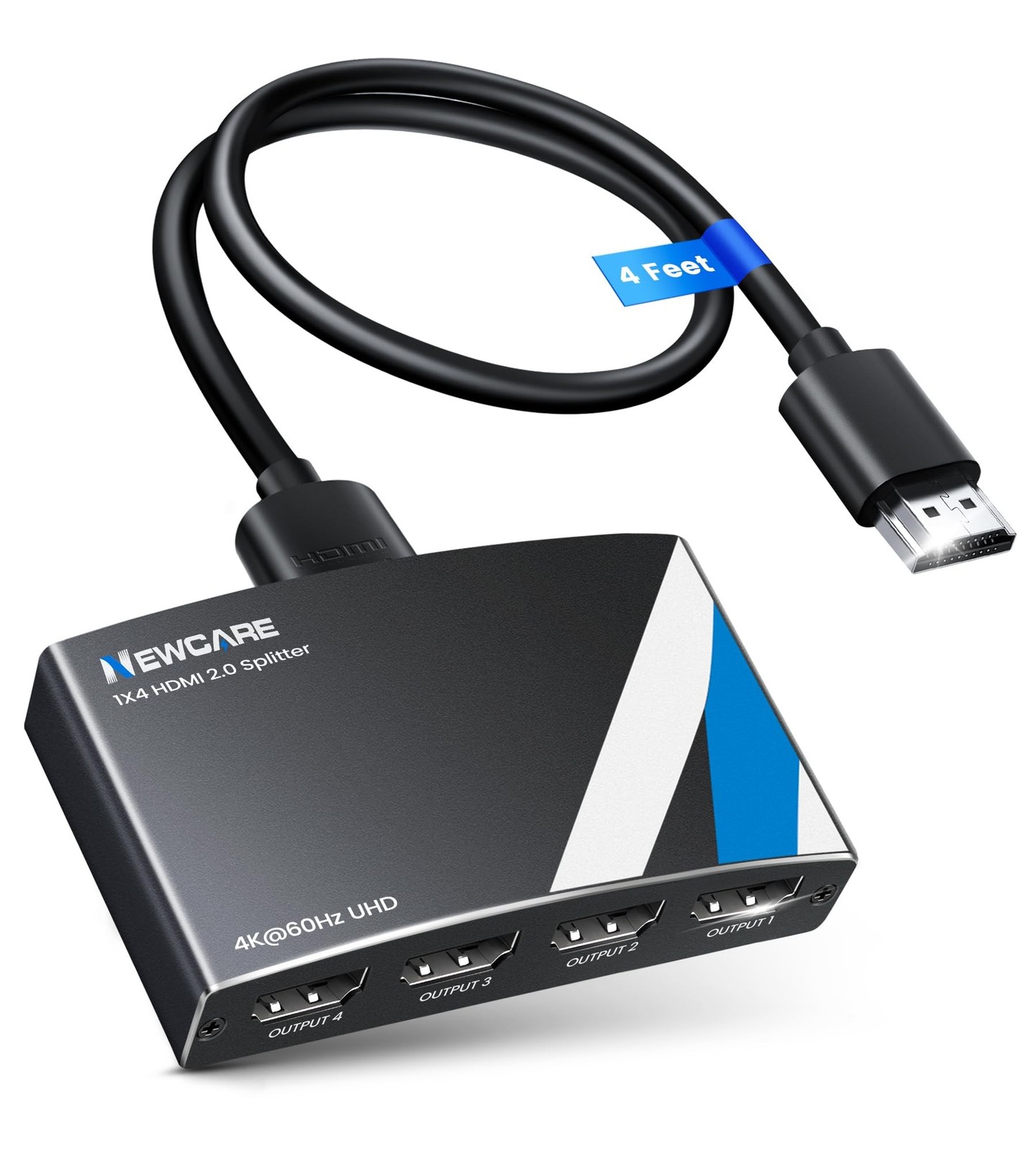 NEWCARE 4K@60Hz HDMI Splitter 1 in 4 Out w/ 4ft HDMI 2.0 Cable, 4K HDMI Split...