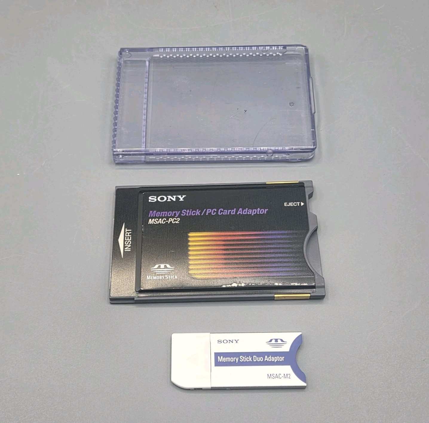 Sony Memory Stick Adapter Lot - MSAC-PC2 PC Card & MSAC-M2 Duo Adapter Set VTG