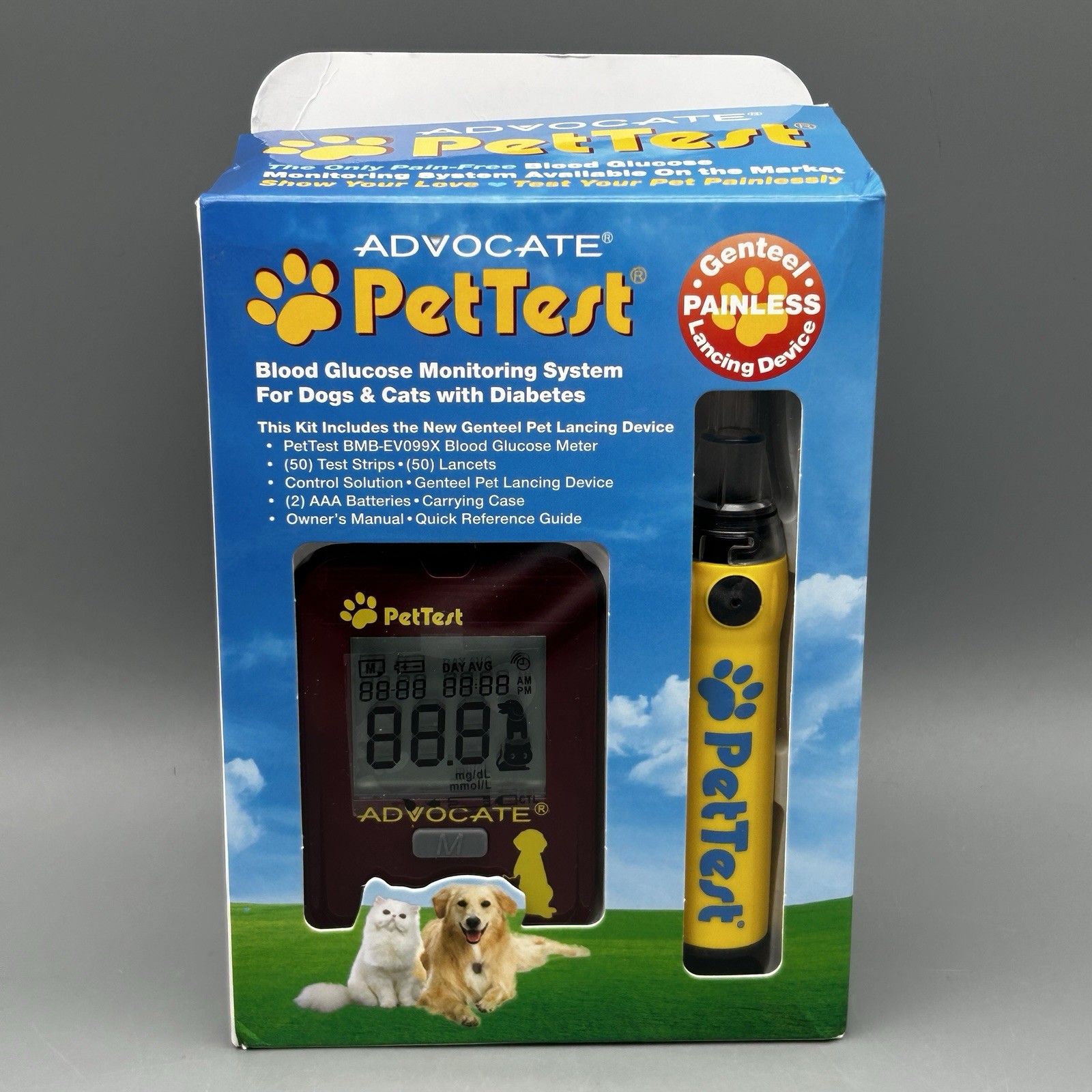 PetTest Painless Glucose Monitoring Kit for Dogs & Cats,Diabetic Pet Blood Sugar