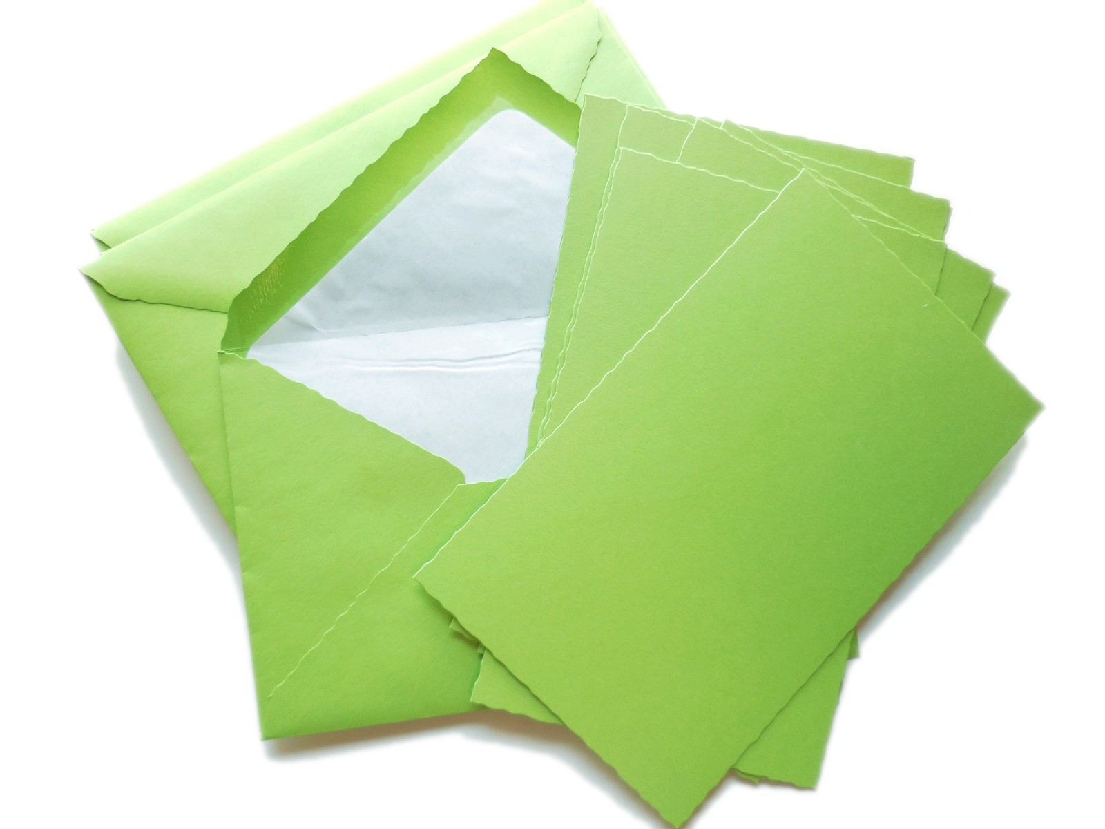 Luxury Thick Note Cards + Envelopes 10 Italy Green Lime Stationery Deckled Edges