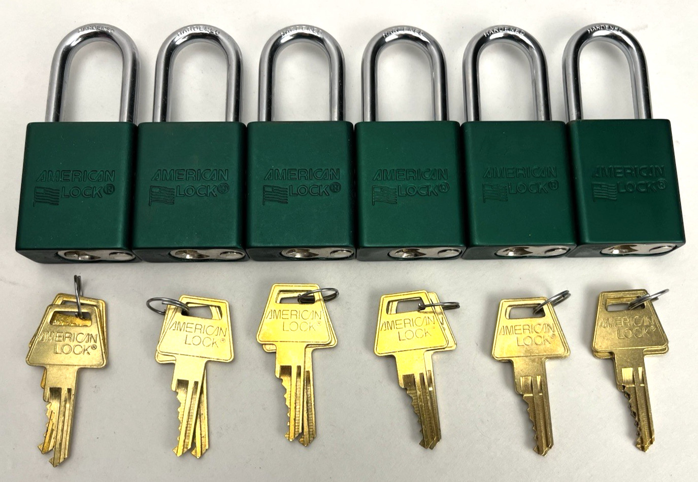 6-Pk American Lock A1106KAGRNLZ3 Key:S03581 Alike Green Series 1100 *Engraved*