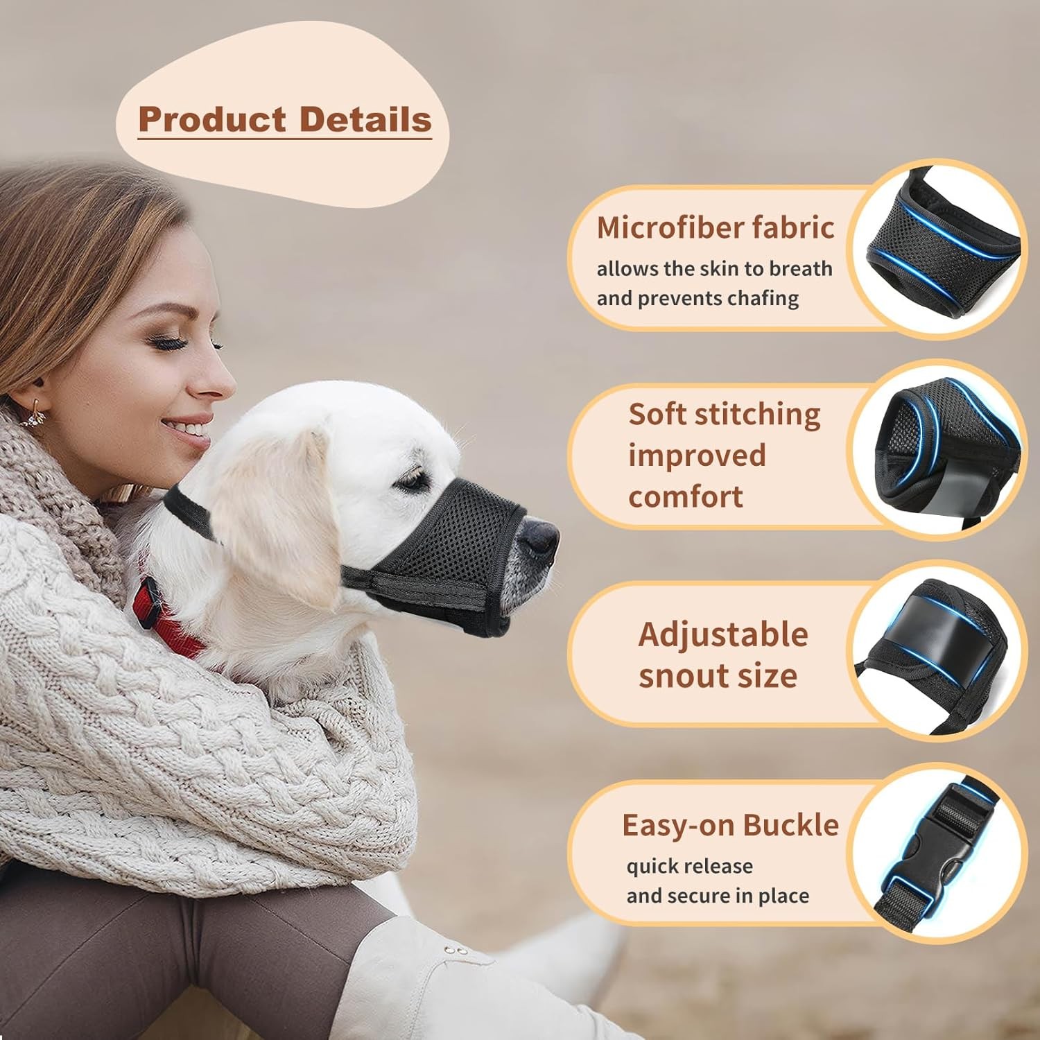 HEELE Dog Muzzle,Soft Nylon Muzzle Anti Biting Barking Chewing,Air L, Black
