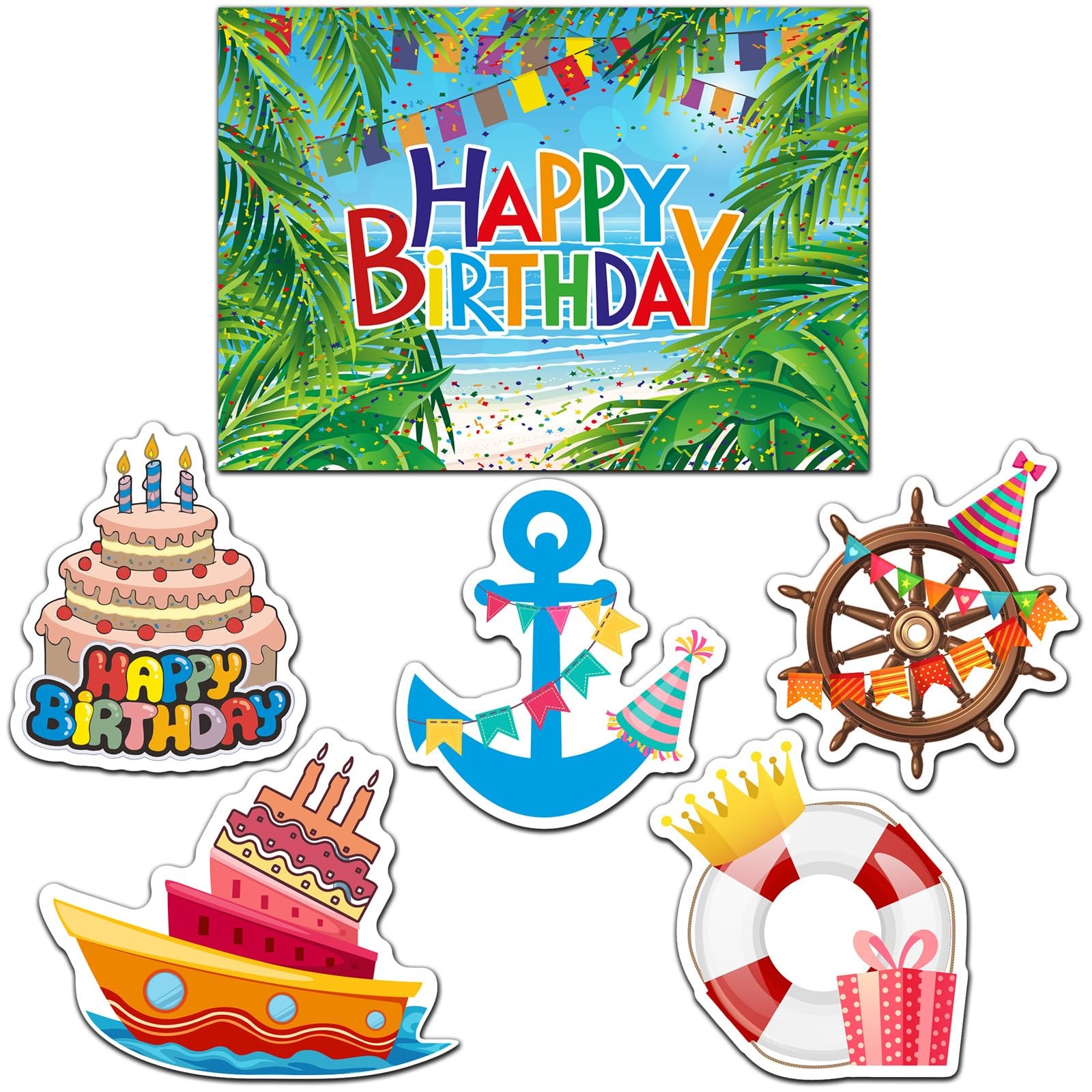 Kanayu 6 Pcs Birthday Cruise Door Decoration Large Happy Small, Multi Color