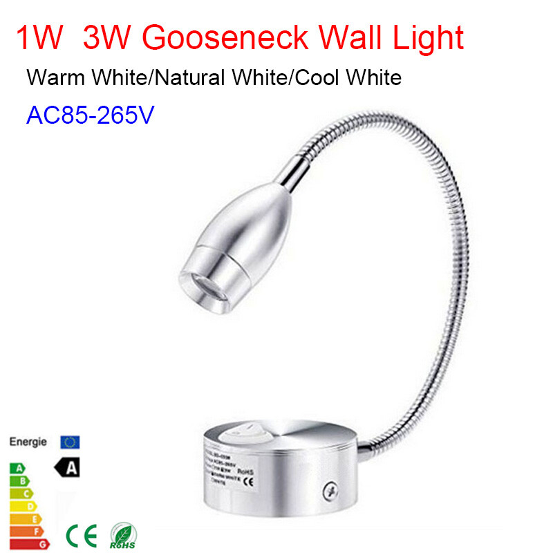 1W 3W Gooseneck Led Wall Sconce Light Adjustable Flexible Reading Spot Lamp