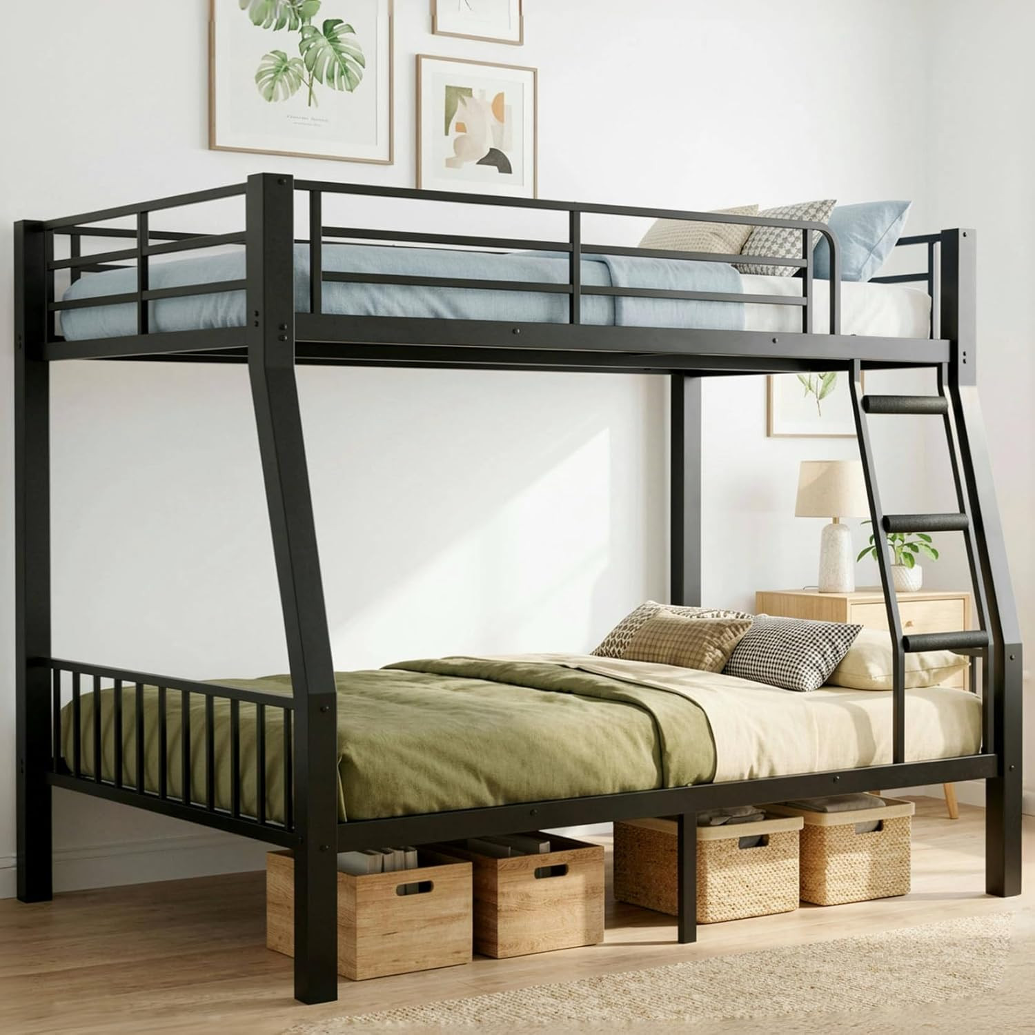 Mixcous Full XL over Queen Bunk Bed for Adults, Heavy Duty Metal Bed Frame with