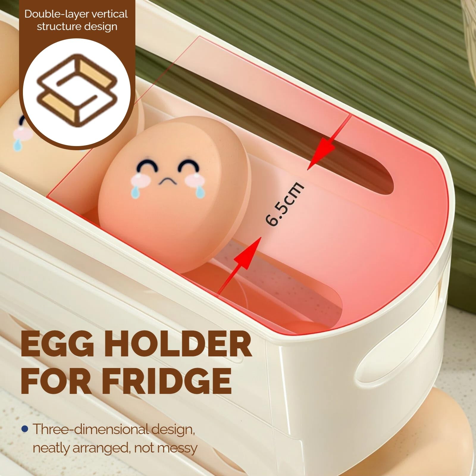 Egg Holder for Fridge, Automatic Rolling Egg Organizer for Refrigerator, Stac...