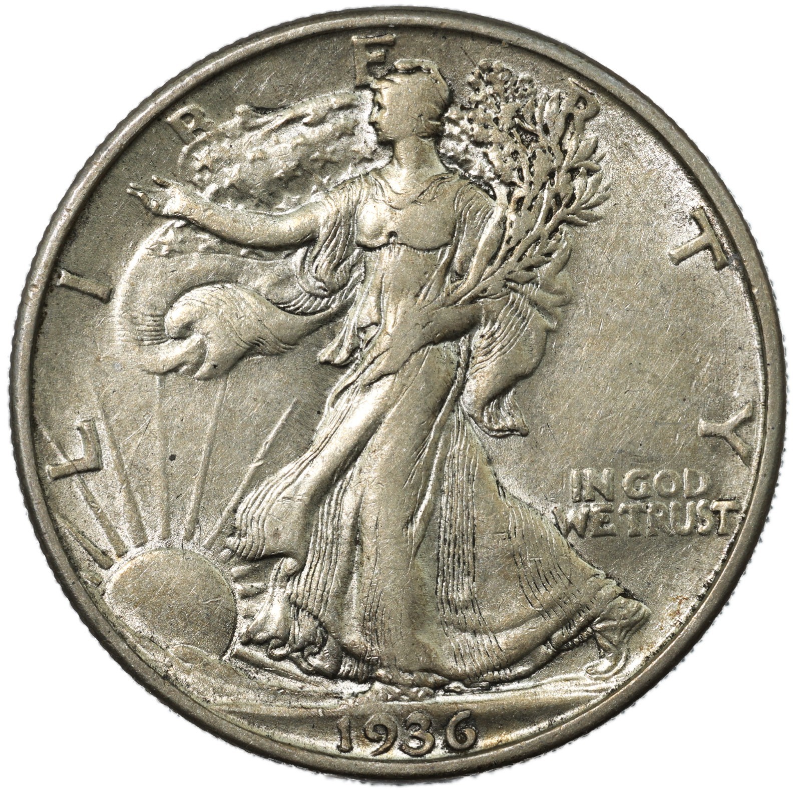 1936-D Denver Walking Liberty Half Dollar 50C Almost Uncirculated AU+