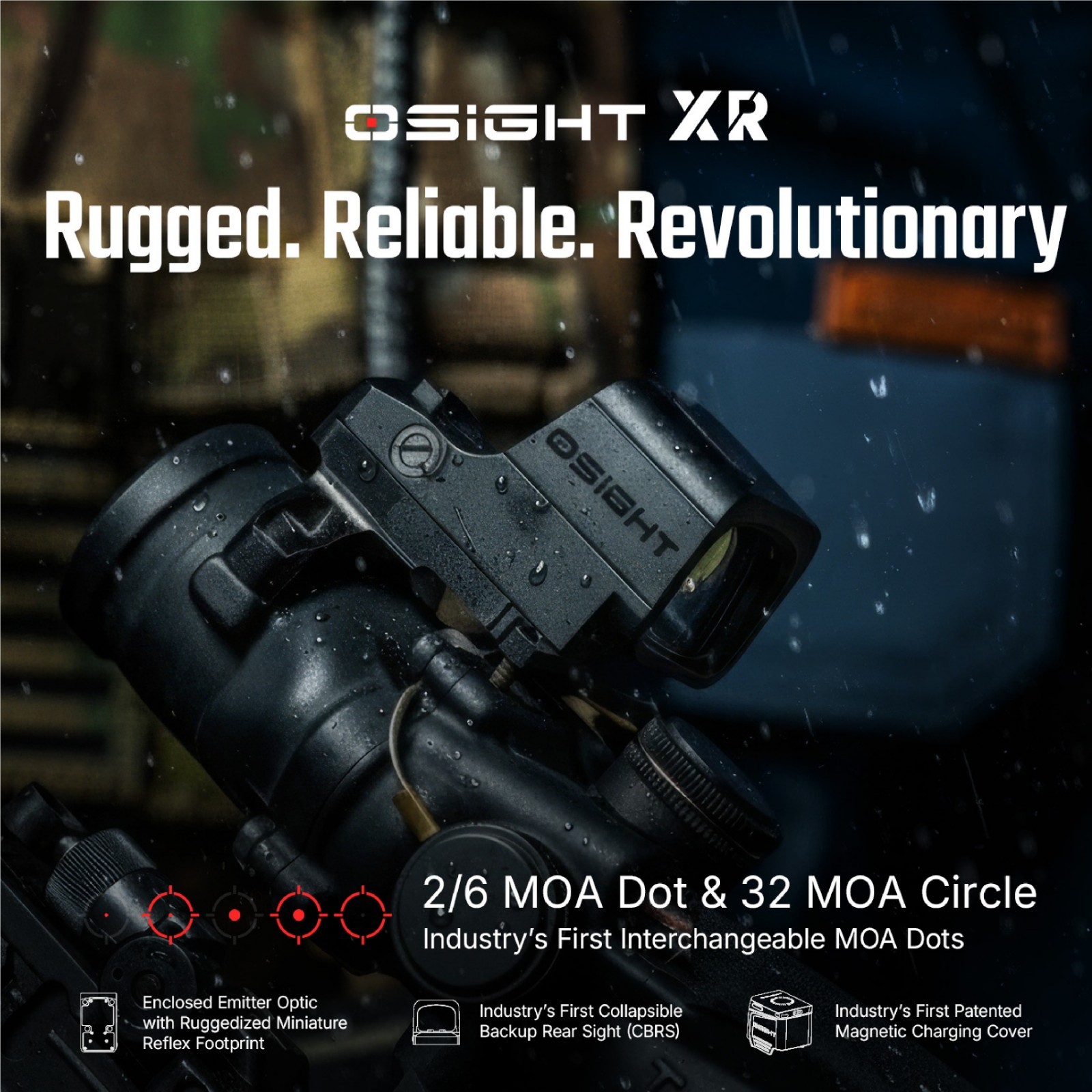 OSIGHT XR Enclosed Red Dot Sight with 2/6 + 32 MOA Multi-Reticle System