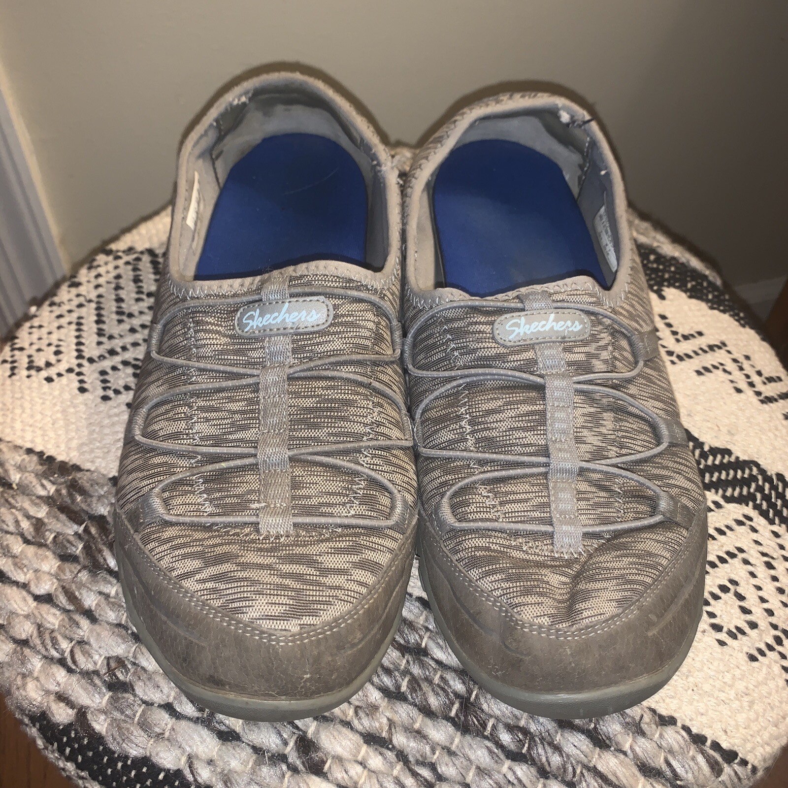 Skecher Zebra heathered Gray Sneakers Slip One comfort Shoes Womens Sz 11 💗184