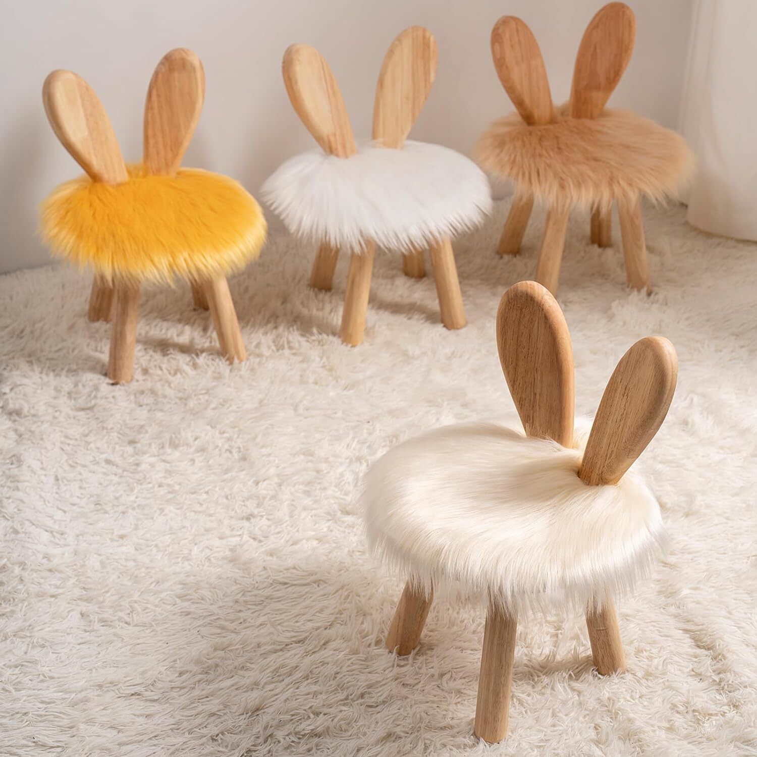 Wooden Toddler Chair Rabbit Stool Suitable for A Variety of Color Rest White