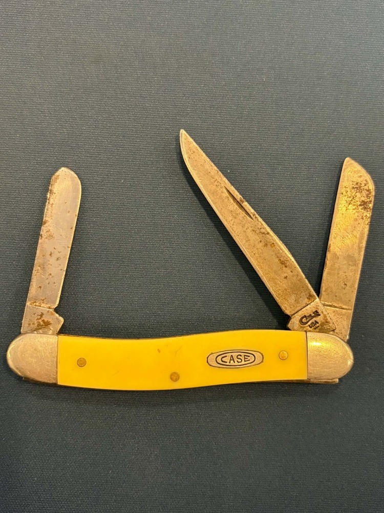 Vintage Case XX 3318 CV Stockman 3 Blade Yellow Handle Folder SPB JA-364708