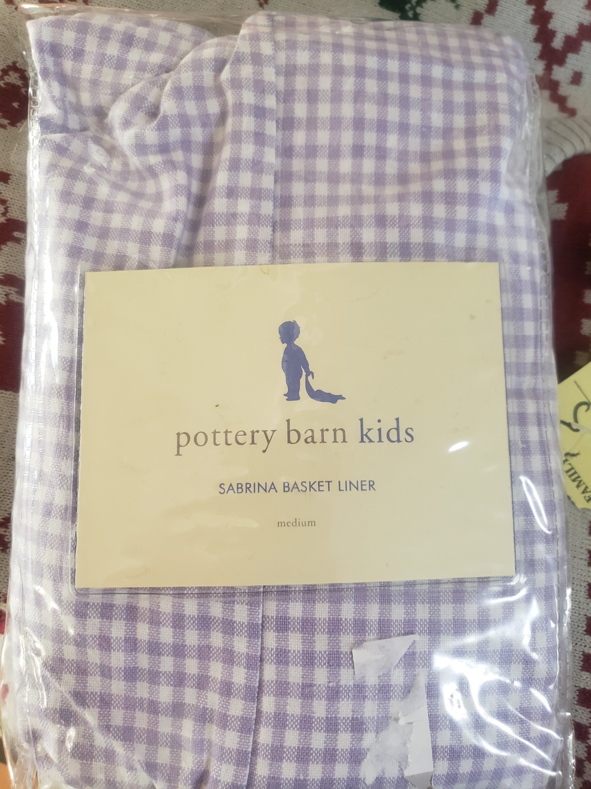 NEW Pottery Barn Kids Sabrina Basket Liner MEDIUM  Lavender Gingham