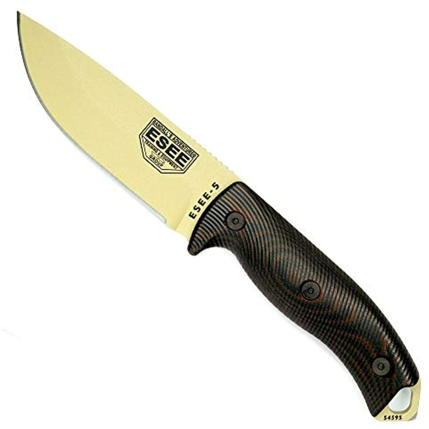 ESEE-5 1095 Steel, Kydex Sheath (Desert Tan Blade, Blood/Black G10 ESE-5PDT-004