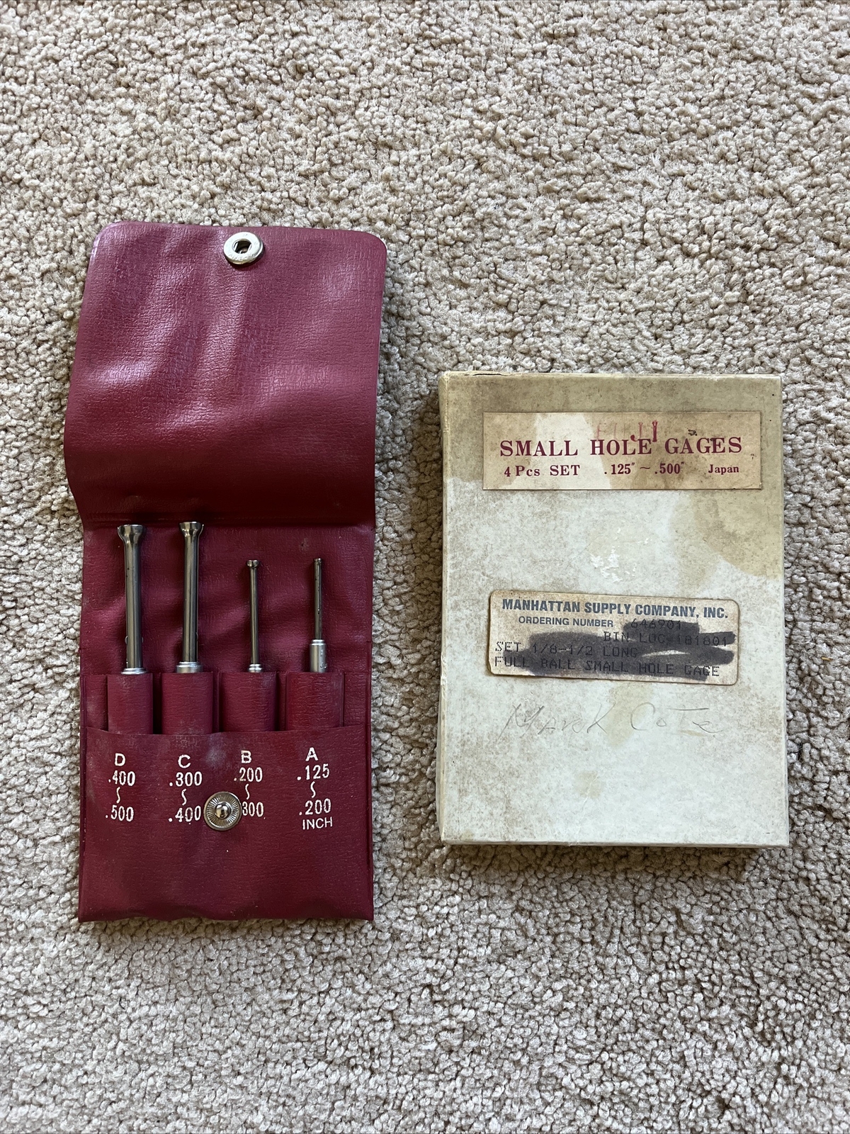 VINTAGE Fuji Small Hole Gages 4 Piece Gauge Set .125” - .500” + Case & Box JAPAN