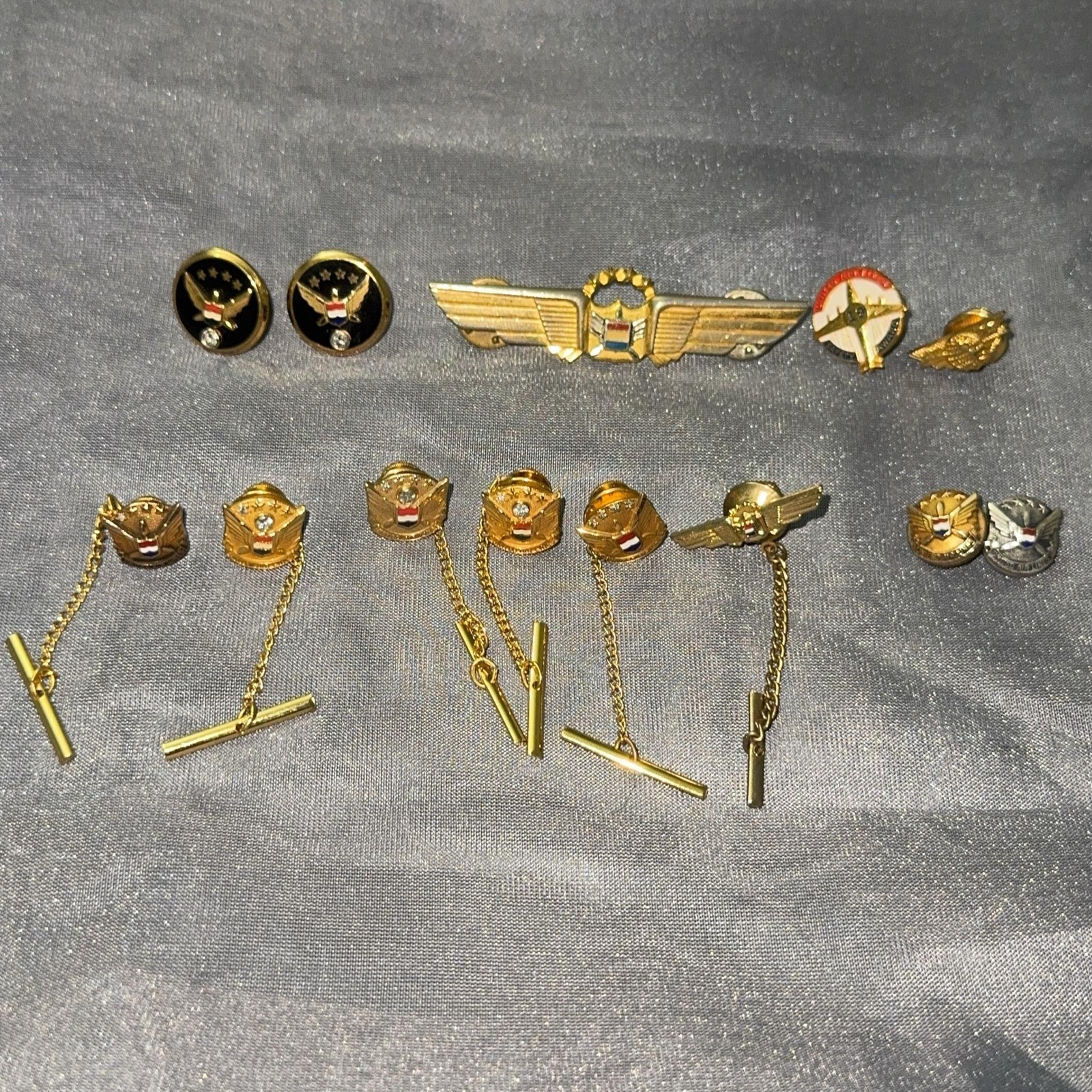 United Airline Pilot Wings Eagle Tacks Pins Lot Of 13 Gold Fill Silver Diamonds