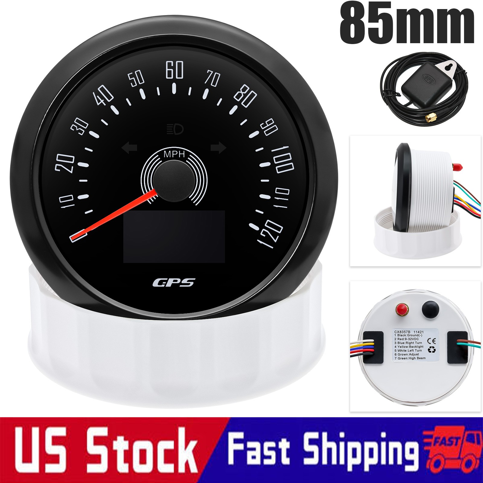 85mm GPS Speedometer 0-120MPH Gauge Waterproof for Marine Boat Car Truck ATV US