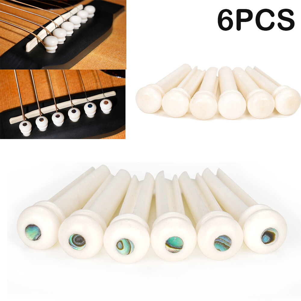6pcs Acoustic Guitar bleached Vintage Real Bone Bridge Pins Shell Dot