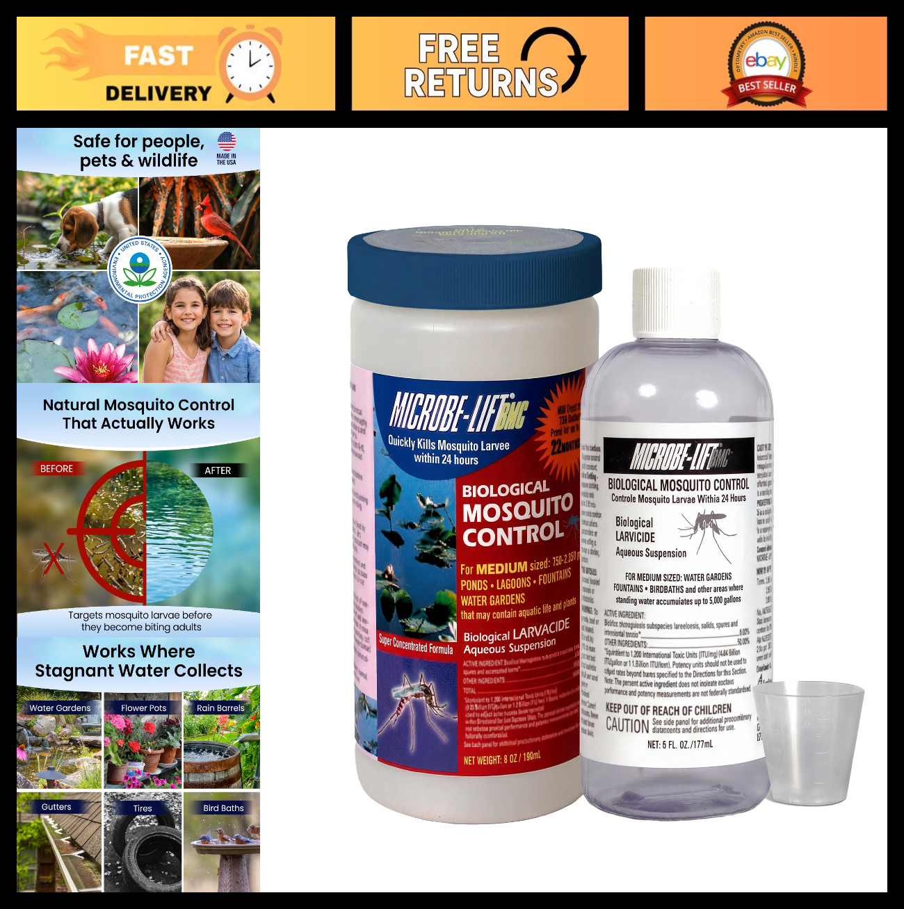 Biological Mosquito Control Liquid for Water Gardens, Fountains & Ponds - 6oz