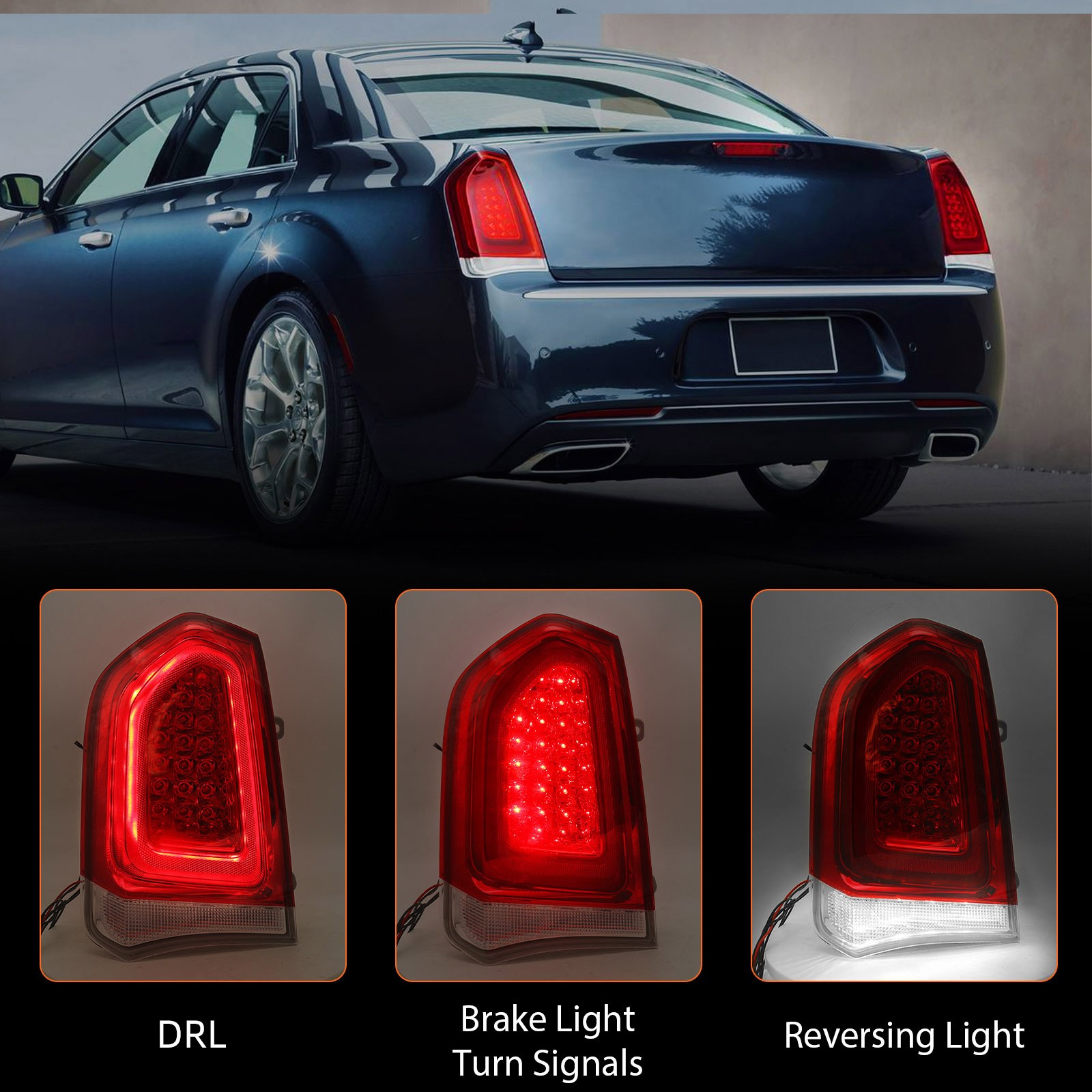 Driver Tail Light For 2015-2023 Chrysler 300 Brake Clear Chrome Full LED Lamp