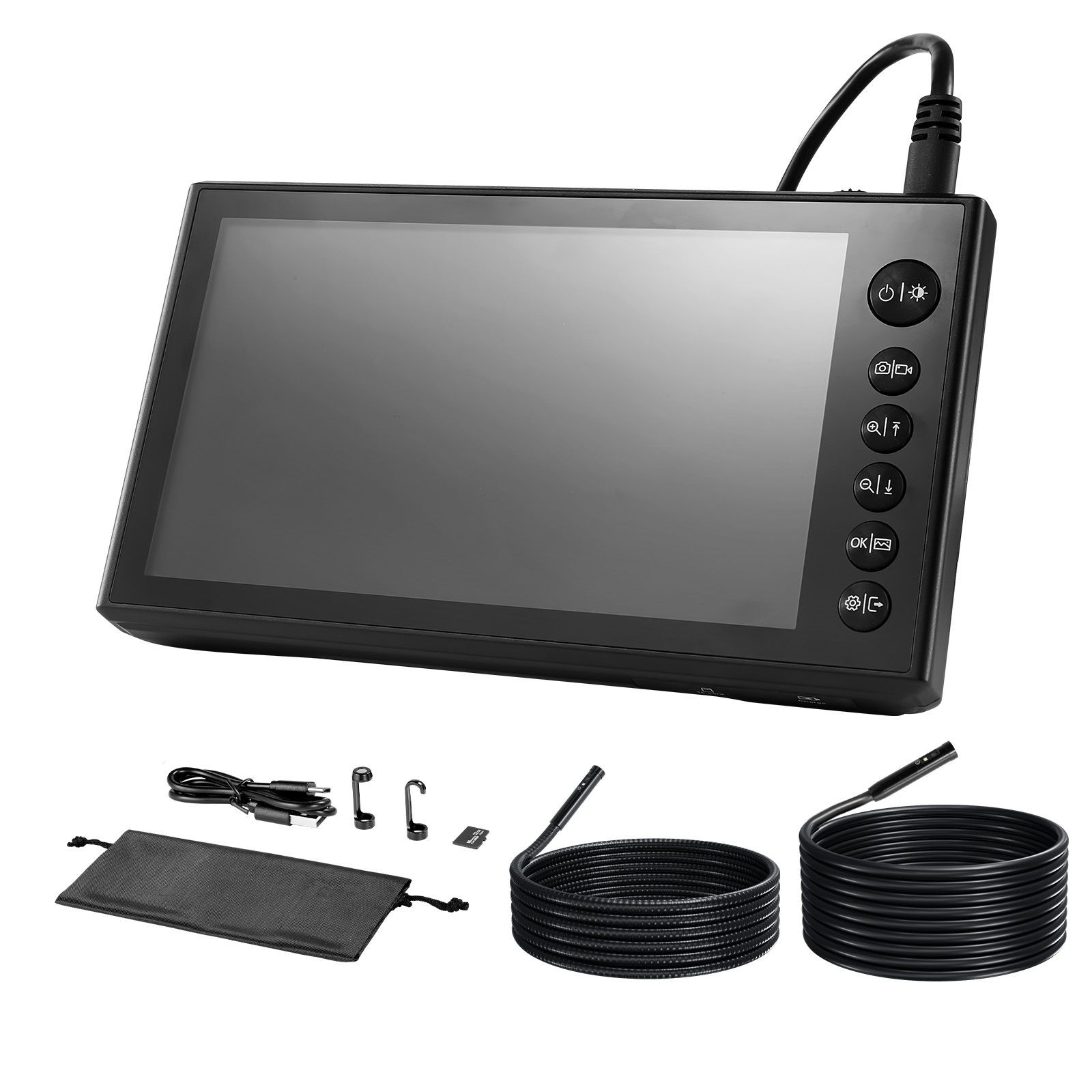 Dual-Cable Borescope: 7" IPS, Triple Camera, 8X Zoom, IP67, 5hr Battery