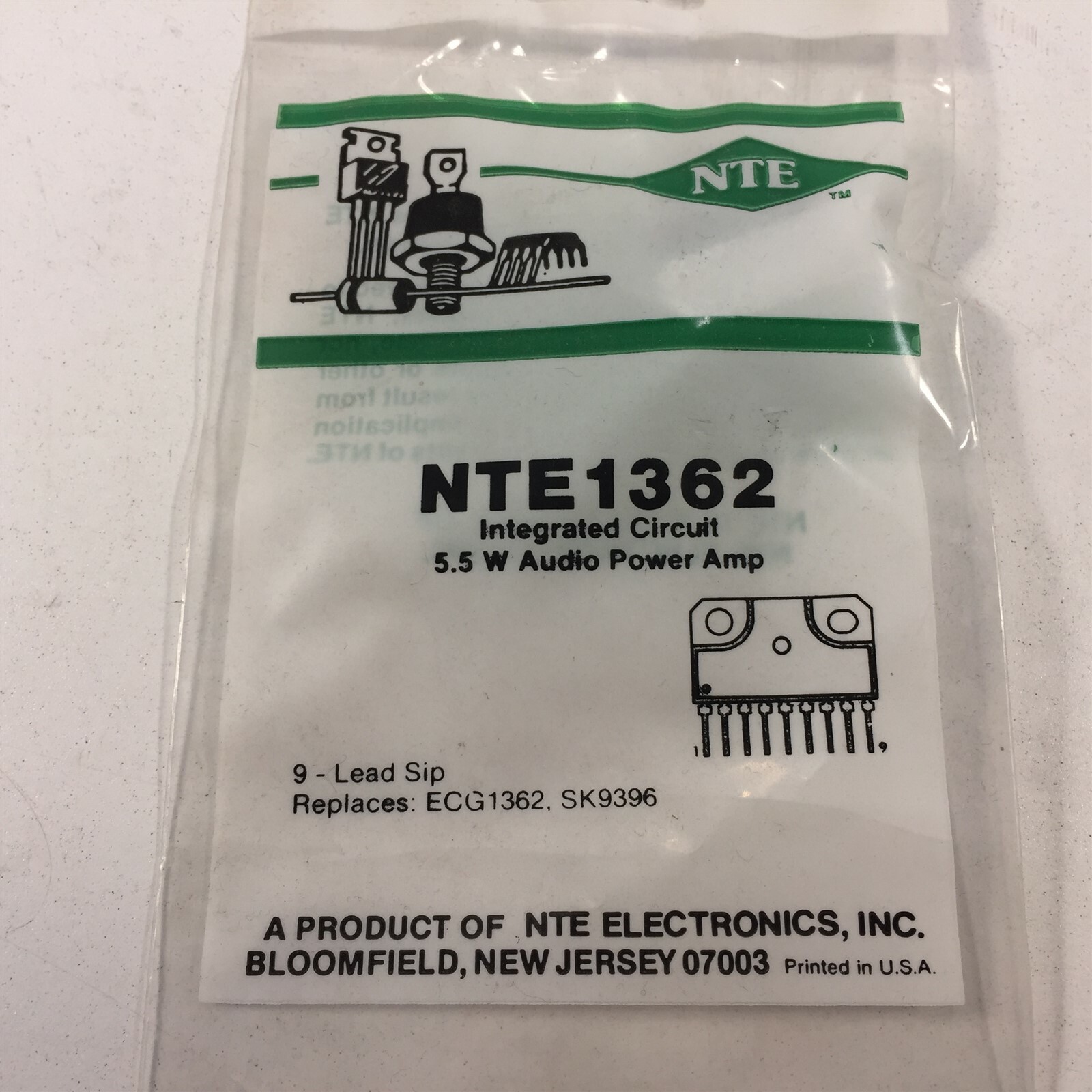 (2) NTE NTE1362 Integrated Circuit Audio Power Amp, 5.5W