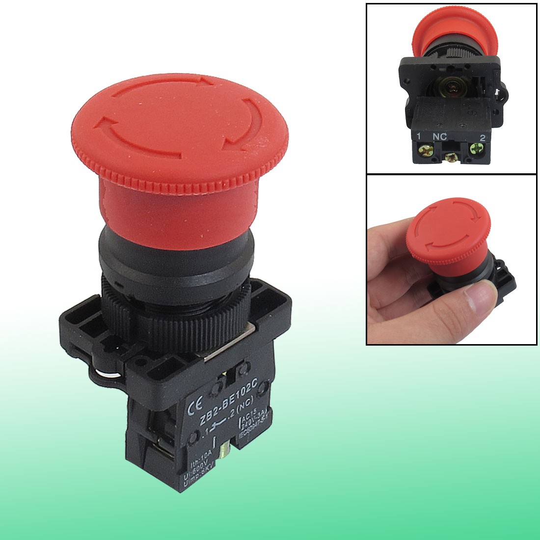 22mm NC N/C Red Mushroom Emergency Stop Push Button Switch 600V 10A