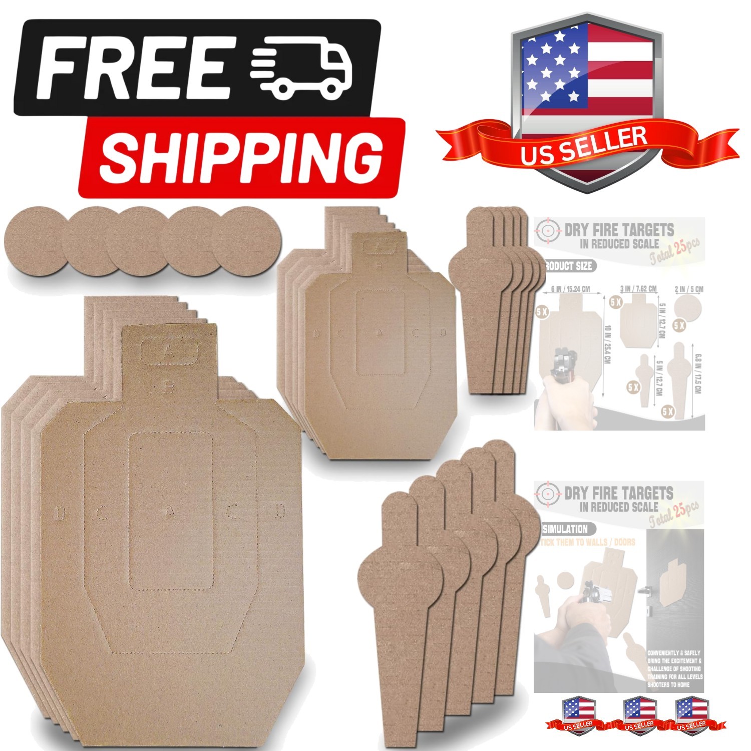5 Set 25 Pcs , Cardboard Targets for Shooting Silhouette Simulation Style, Co...