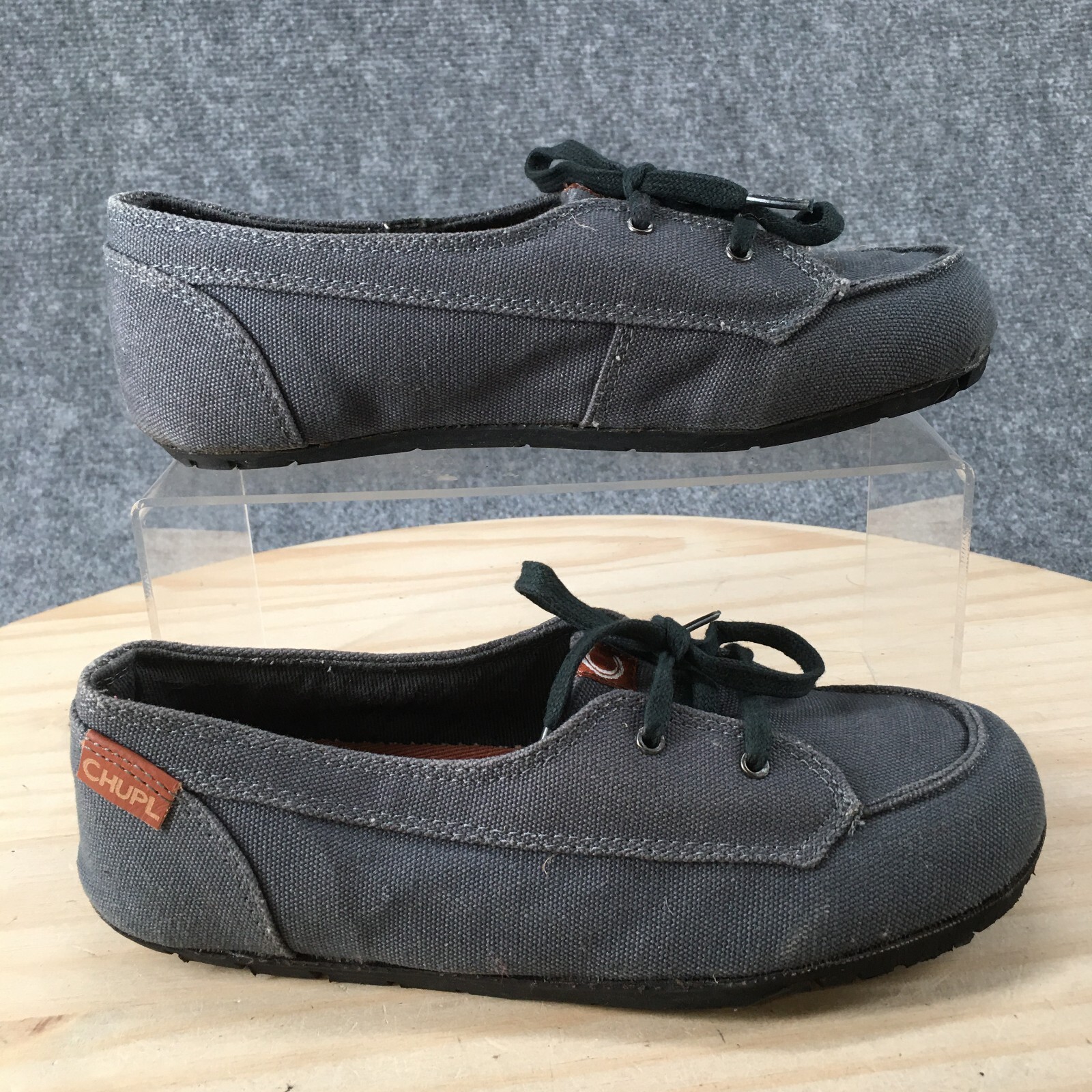 Chupl Shoes Womens 8 Boat Sneakers Gray Canvas Moc Toe Lace Up Casual Comfort