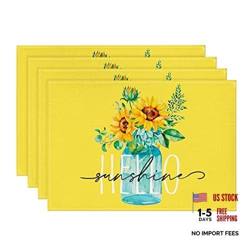 Hello Sunshine Sunflower Summer Placemats 12" x 18", Rectangle 4 Pcs Yellow