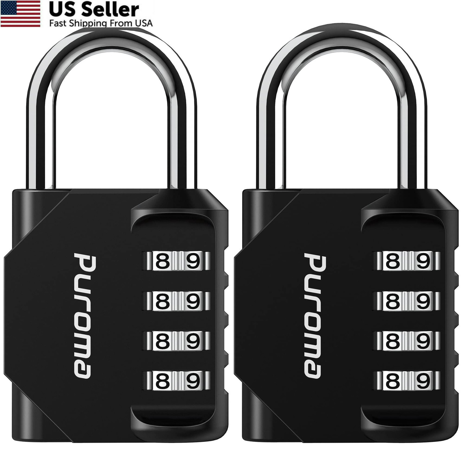 Puroma 2 Pack Combination Lock 4 Digit Padlock for School Gym Medium, Black