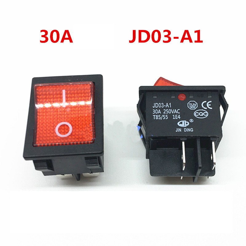 2pcs NEW JIN DING JD03-A130A 250VAC T85/55 1E4 Rocker Switch 4 Pins  Red light