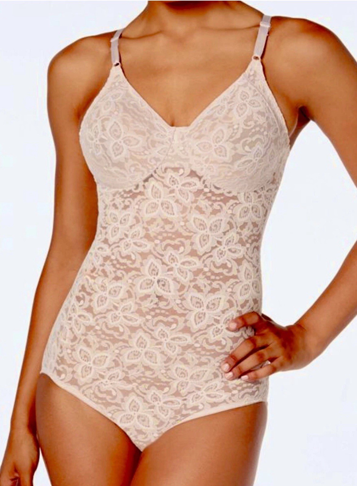 MAIDENFORM Built in Bra Lace Firm Control Rose Nude Body Shaper Womens 36DD