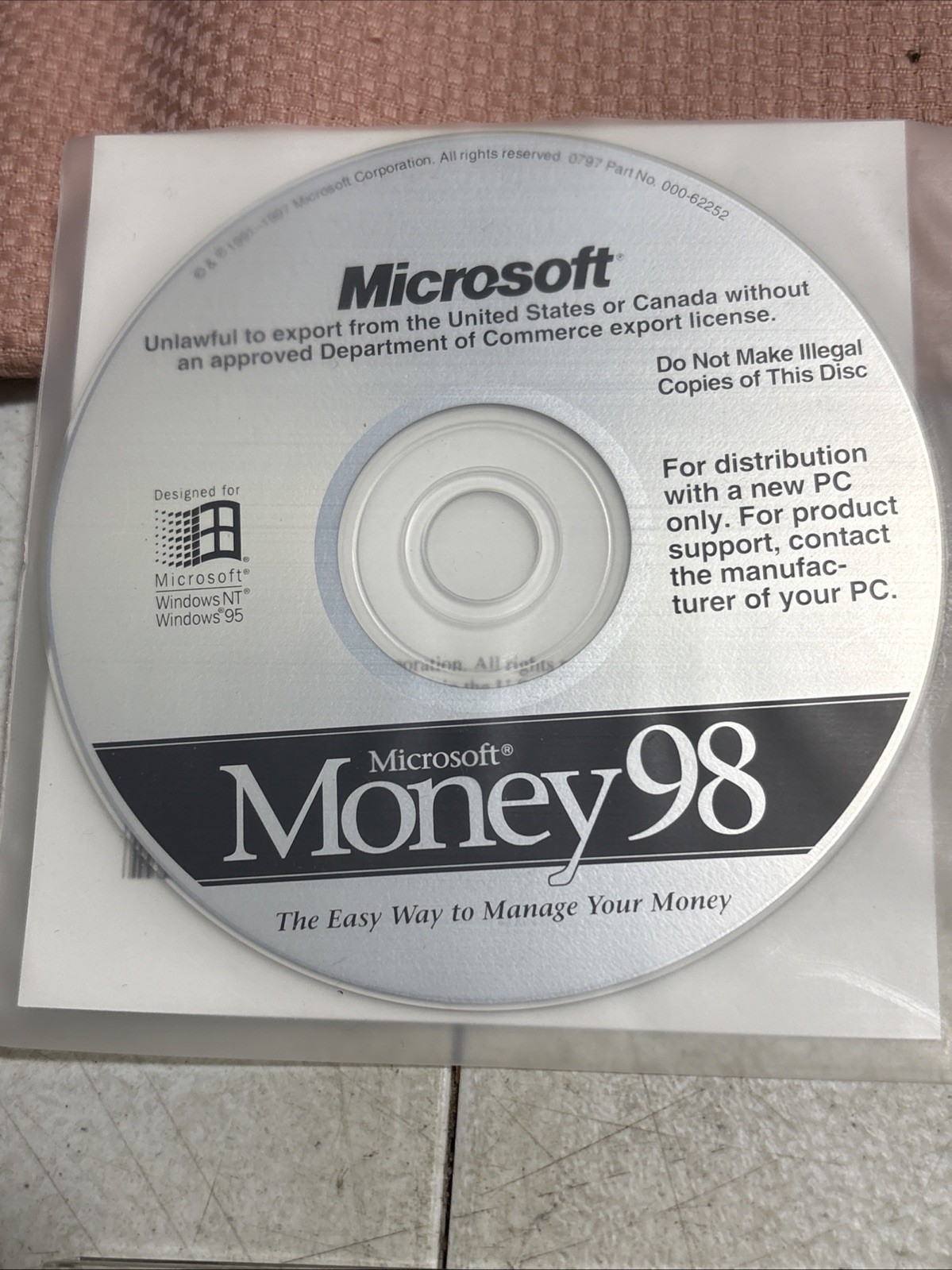 Vintage Microsoft Money 98 Basic PC Computer Disc No Product Key Included