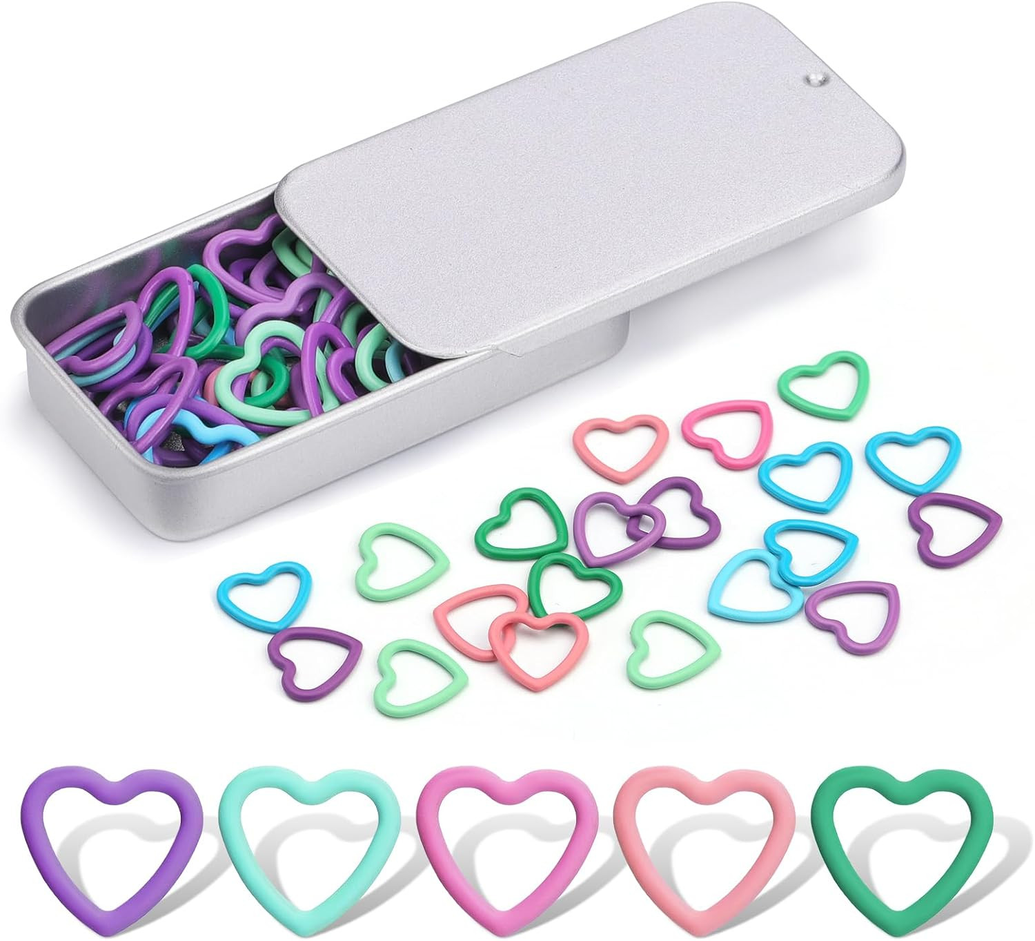 Heart-Shaped Metal Stitch Markers, 50Pcs Metal Colorful Crochet Stitch Markers f