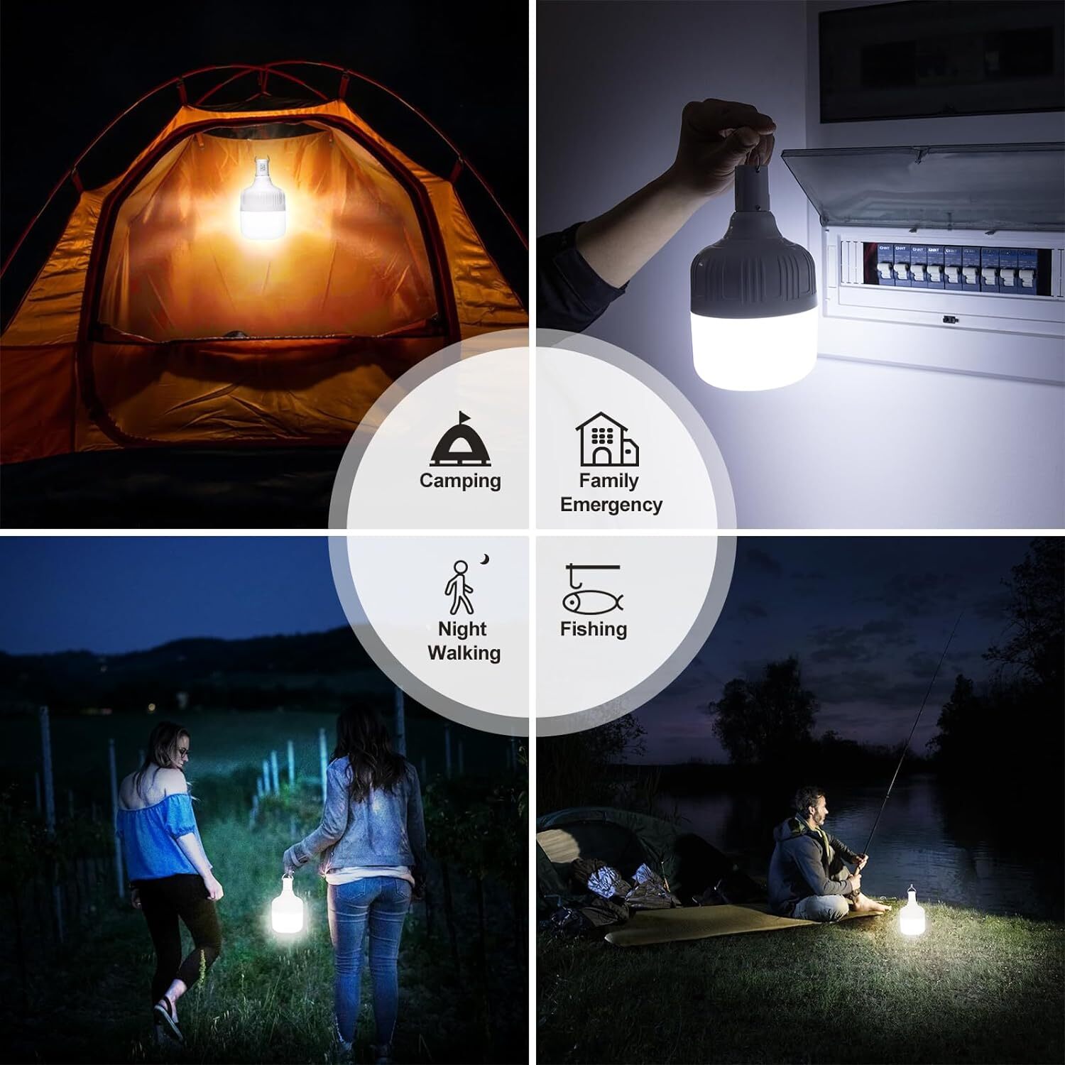 4PCS 20W USB Rechargeable LED Work Light Bulb with Hanging BBQ Camping Emergency