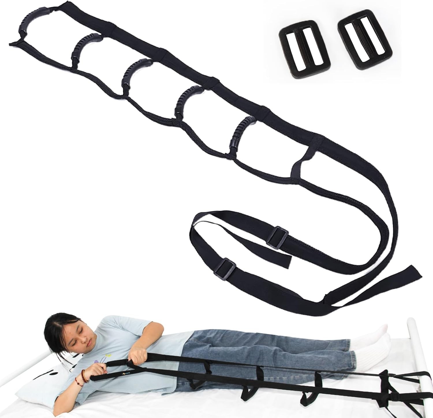 Bed Ladder Assist Pull Up Sit with 6 Handles, YS0040-6 Black
