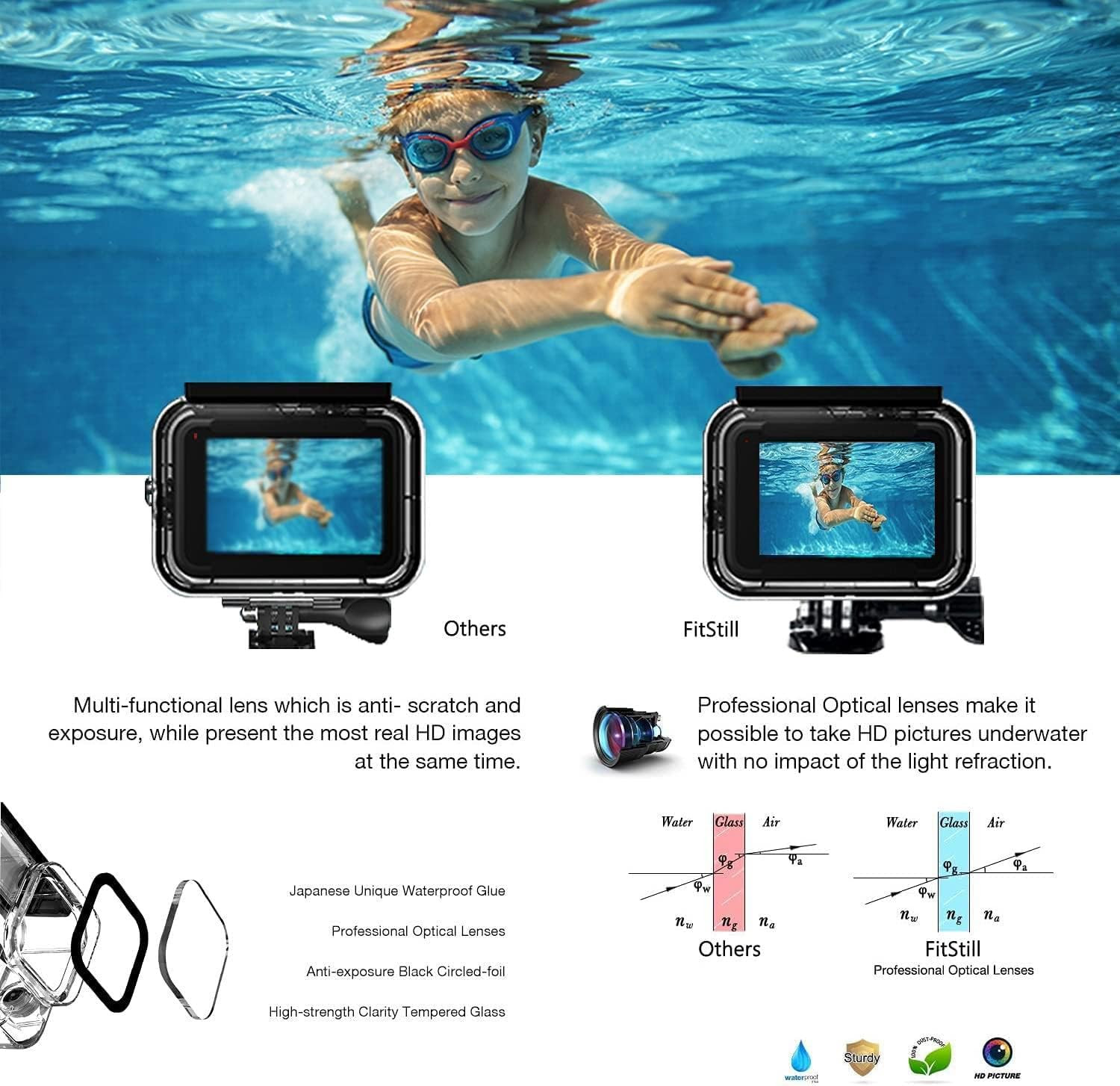 Underwater Waterproof Diving Housing for Go Pro Hero 13/12/11/10/9 Black,60M/196
