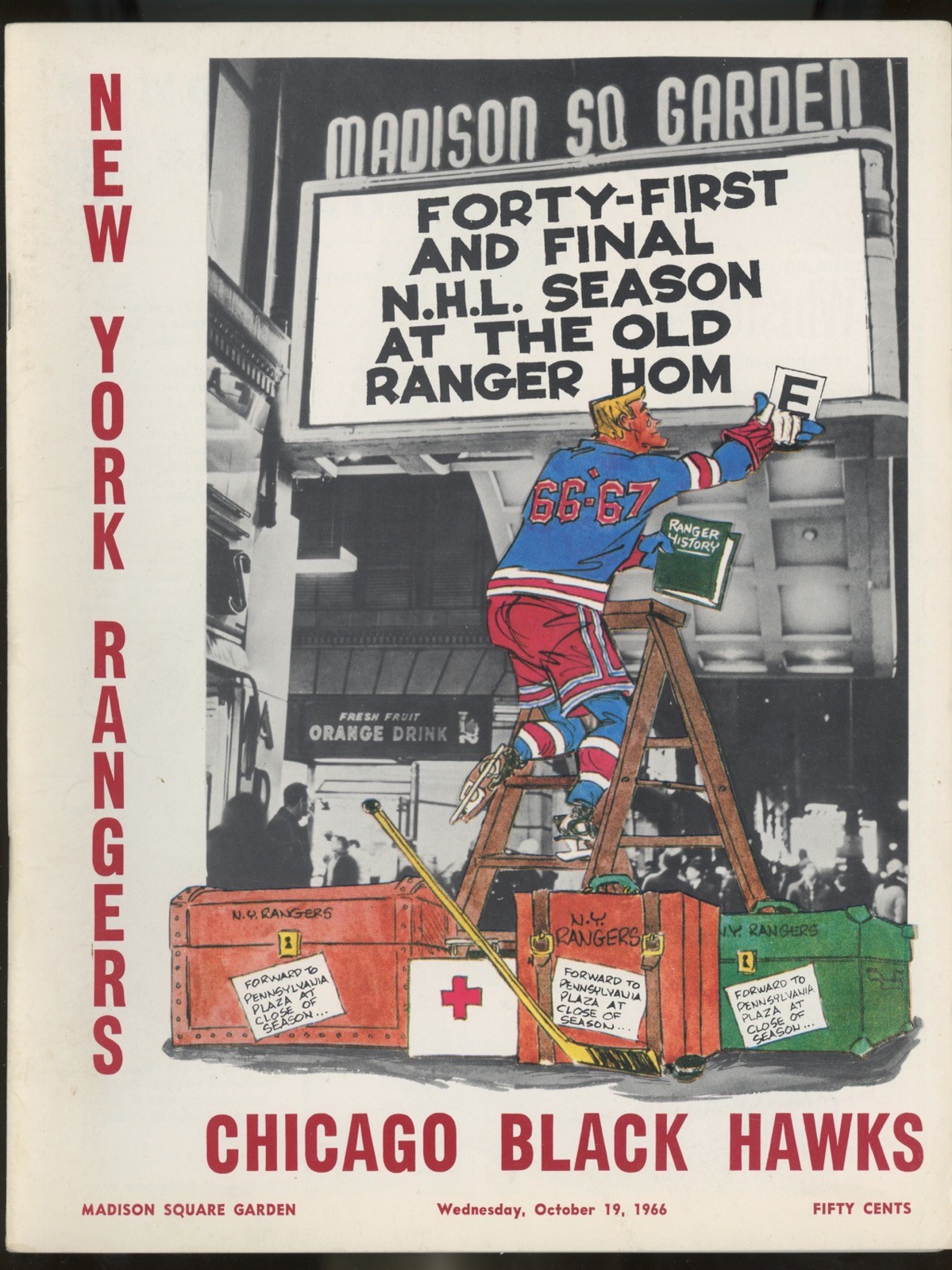 10/19/66 Chicago Black Hawks at NY Rangers • 1st Game Last Season at MSG Program