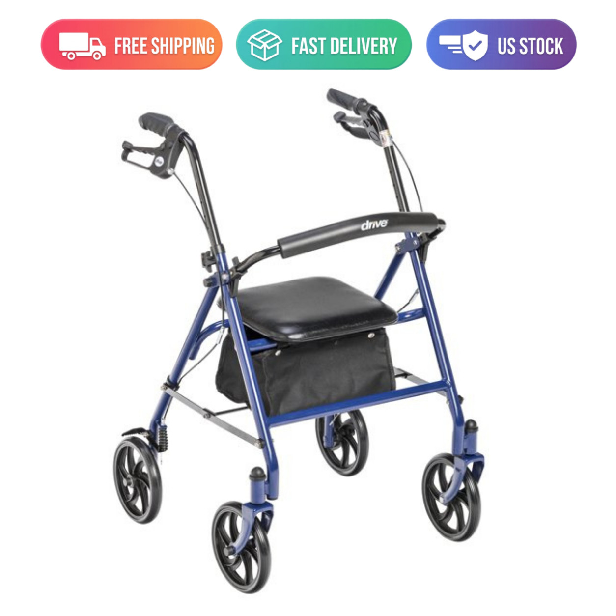 Drive Medical 4 Wheel Rollator Walker w/ Seat Back Support Blue 300 lb
