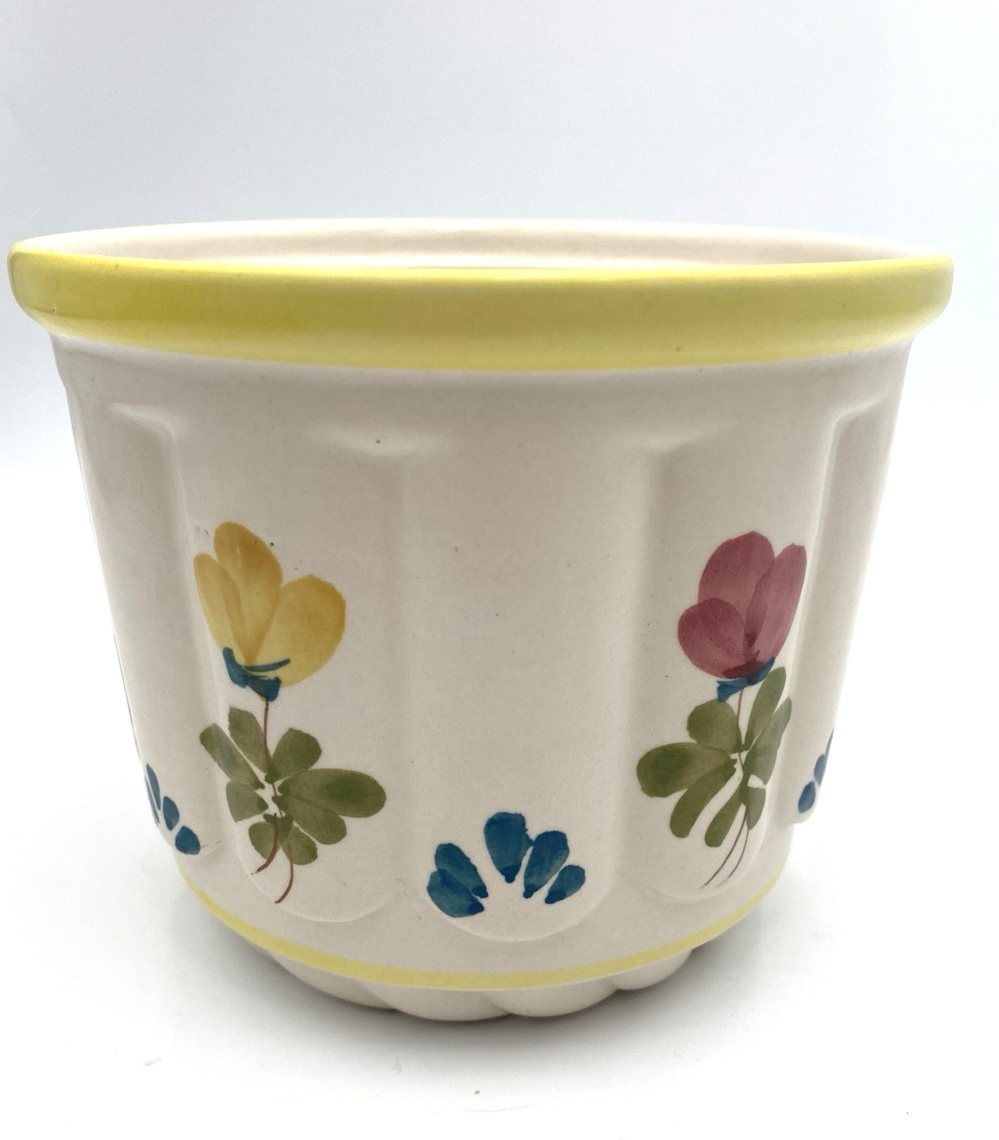 Vintage MCM Secla Pottery (Portugal) Planter, Hand-painted Florals, Stamped