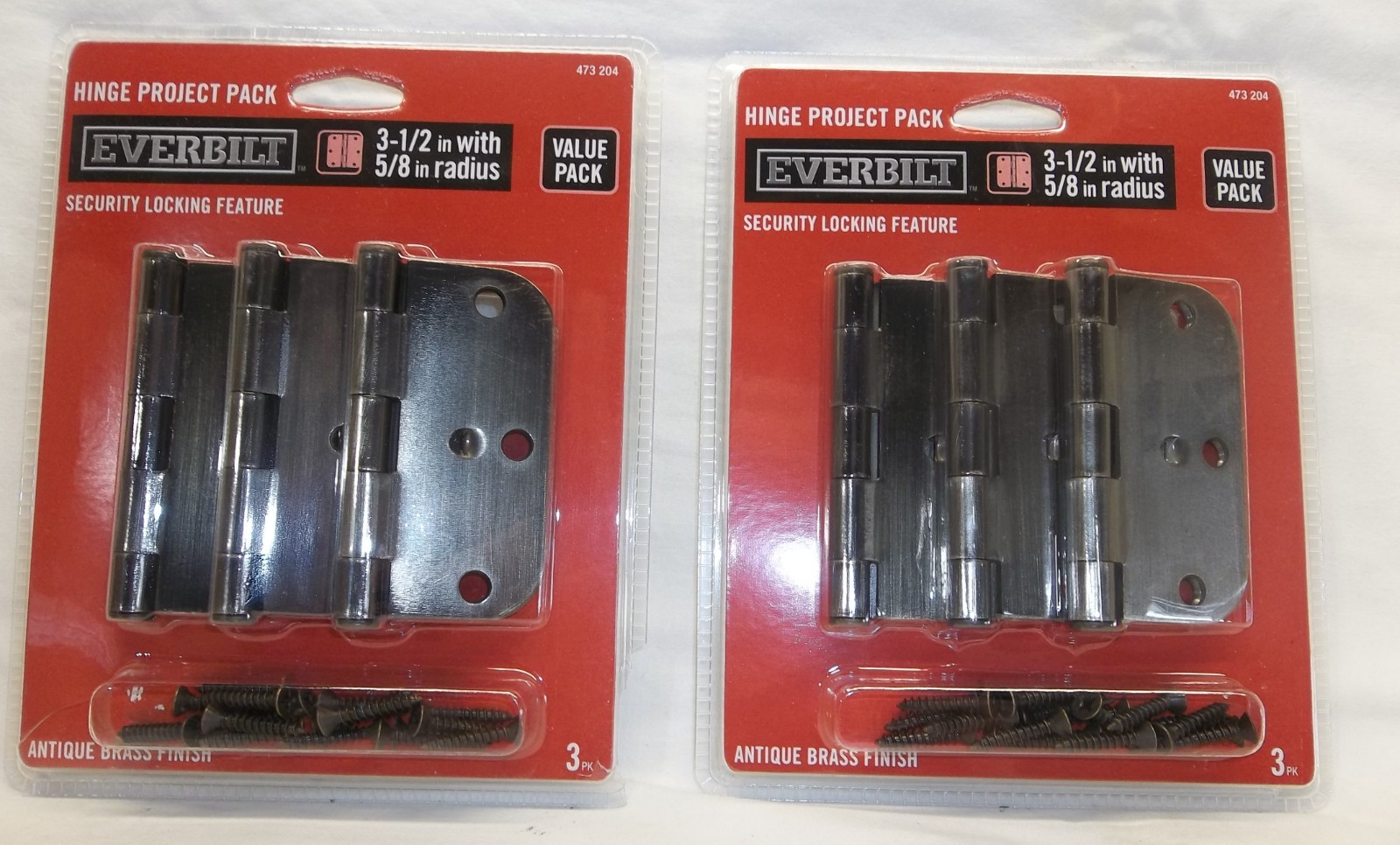 2 PACKS = 6 EVERBILT SECURITY LOCKING FEATURE ANTIQUE BRASS DOOR HINGES