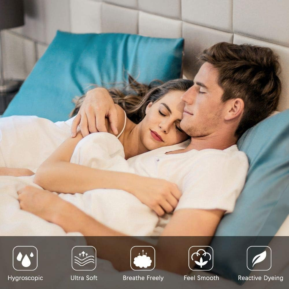 100% Silk Pillow Cases 2 Pack, Mulberry Silk Pillowcase for Hair and Skin with H