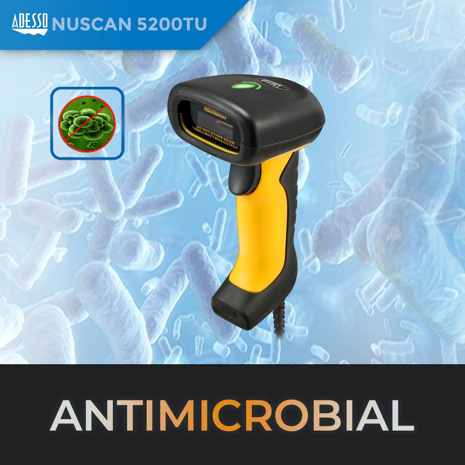 Antimicrobial and Waterproof 2D Barcode Scanner Model NUSCAN5200TU