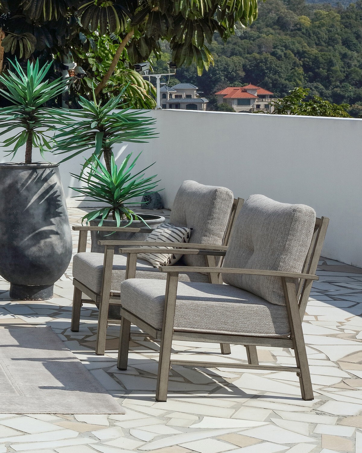 SeeHill 2 Pieces Outdoor Patio Chairs Limed Oak Aluminum Conversation Sofa Chair