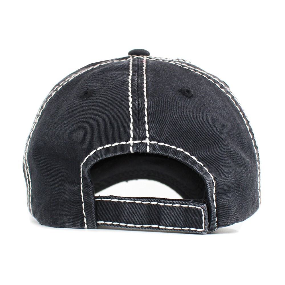 NEW W TAGS WOMEN'S BLACK PICKLEBALL QUEEN CAP HAT BASEBALL DISTRESS KBETHOS