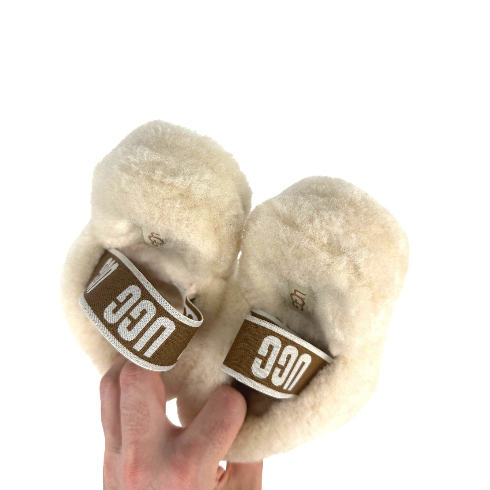 UGG Fluff Yeah NWOT Cream Shearling Slingback Slide Slippers Size 5