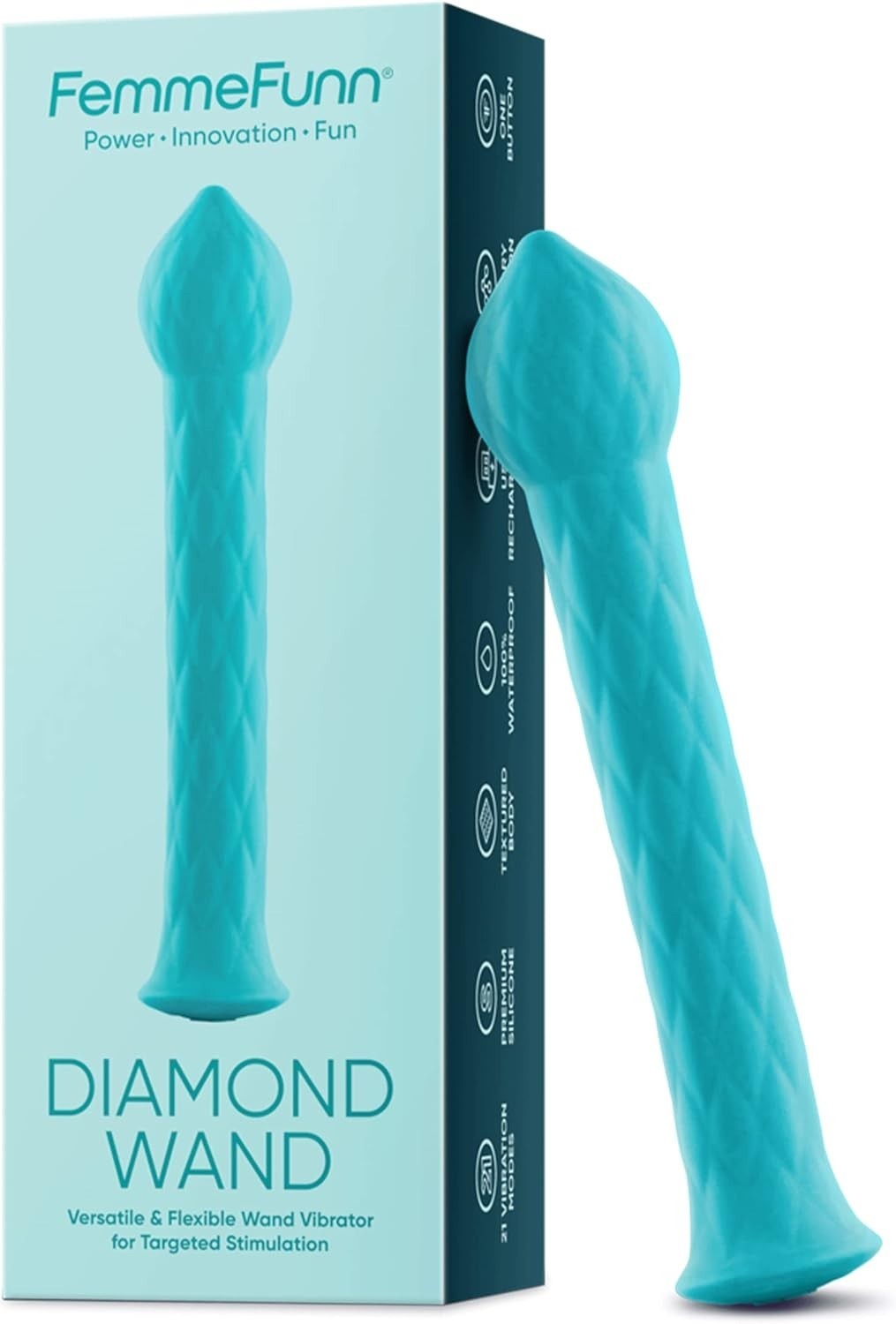 FemmeFunn Diamond Wand Rechargeable Flexible Textured Silicone Vibrator Turquois