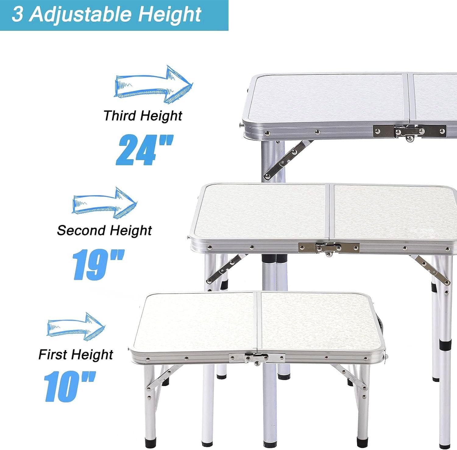 Small Folding Table Portable 24''Lx16''W Camping Table W/ Adjustable Height