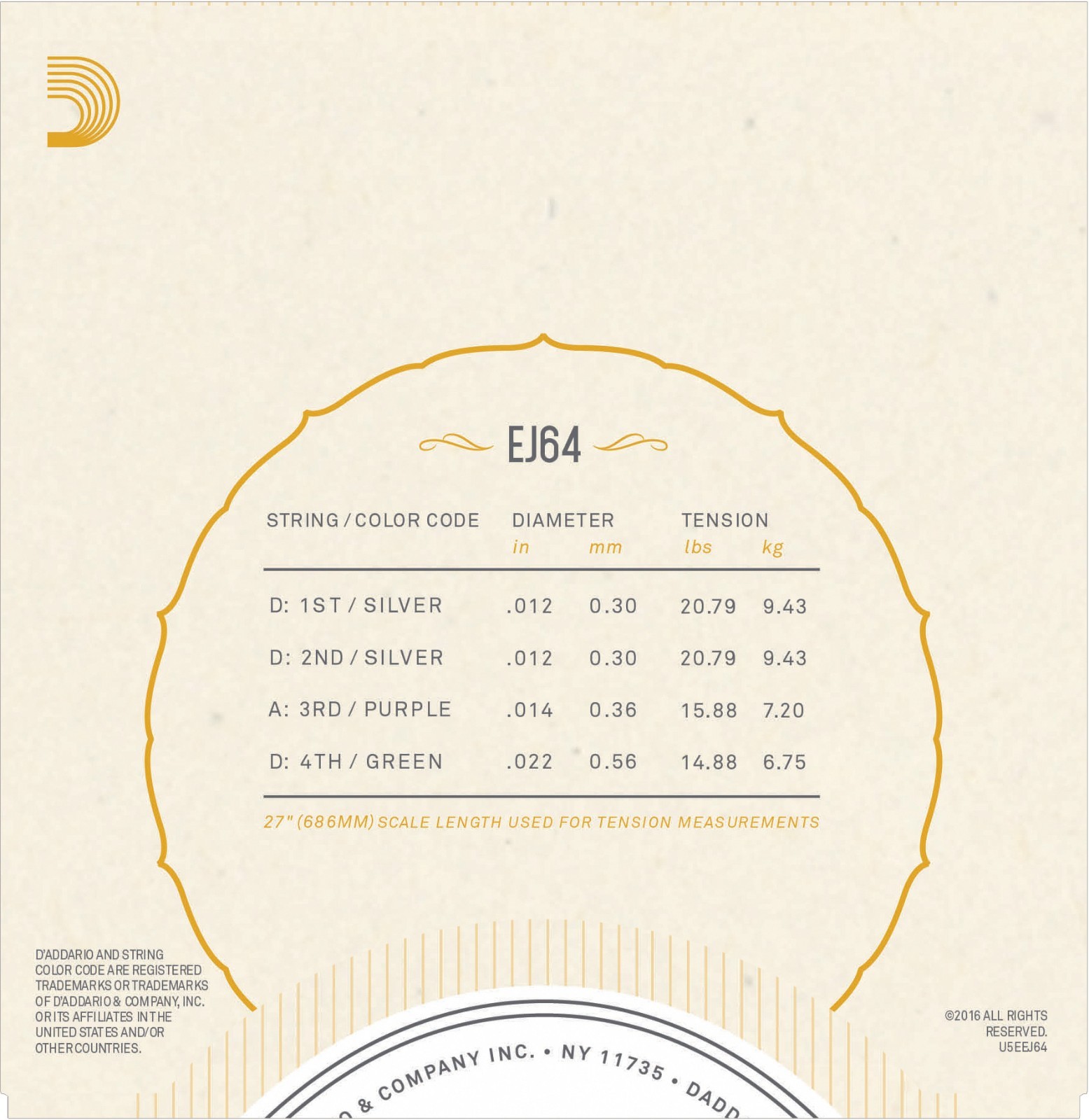 D'Addario EJ64 4 String Dulcimer Strings
