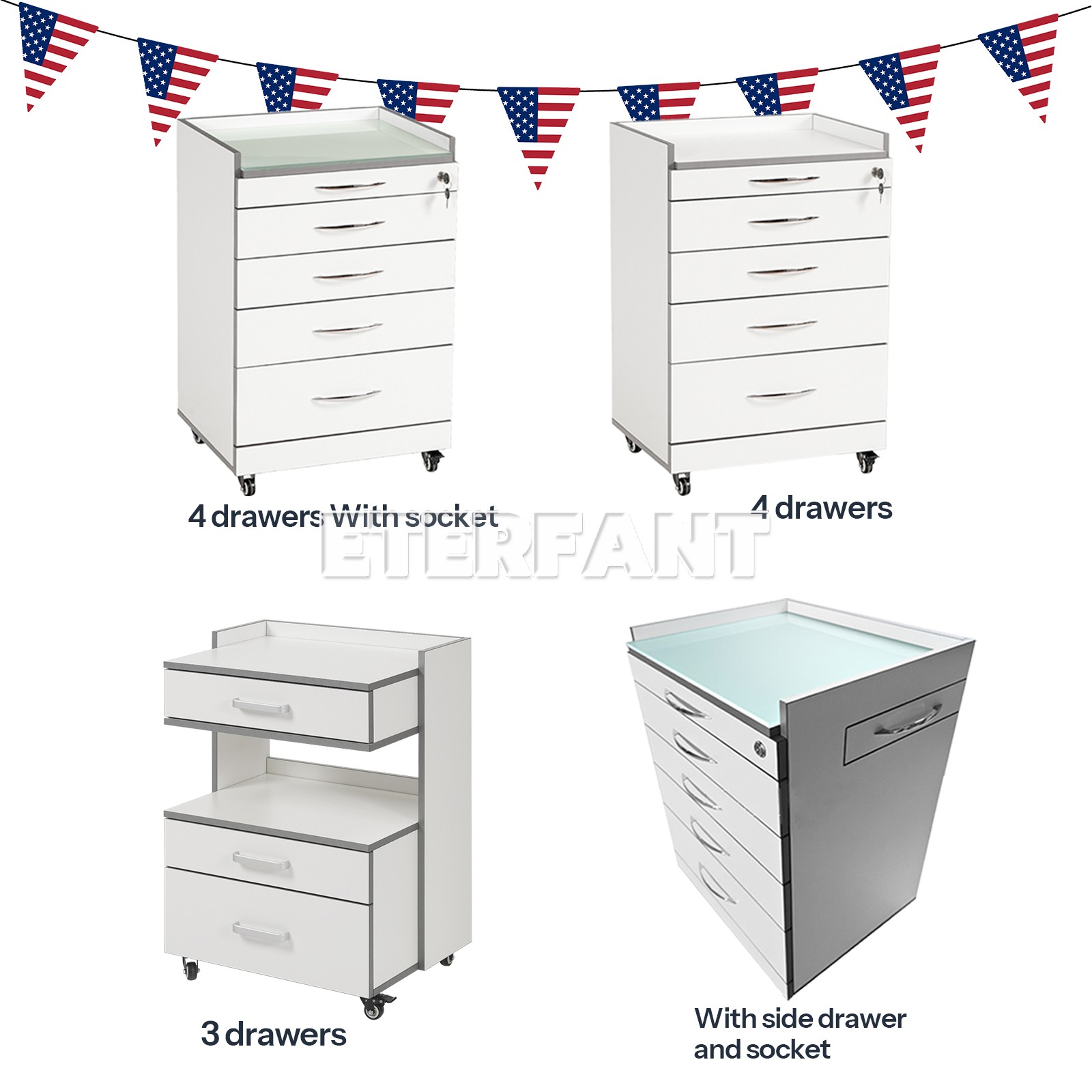3/4 Drawers Medical Dental Mobile Cabinet Rolling Trolley Cart & 360° wheels